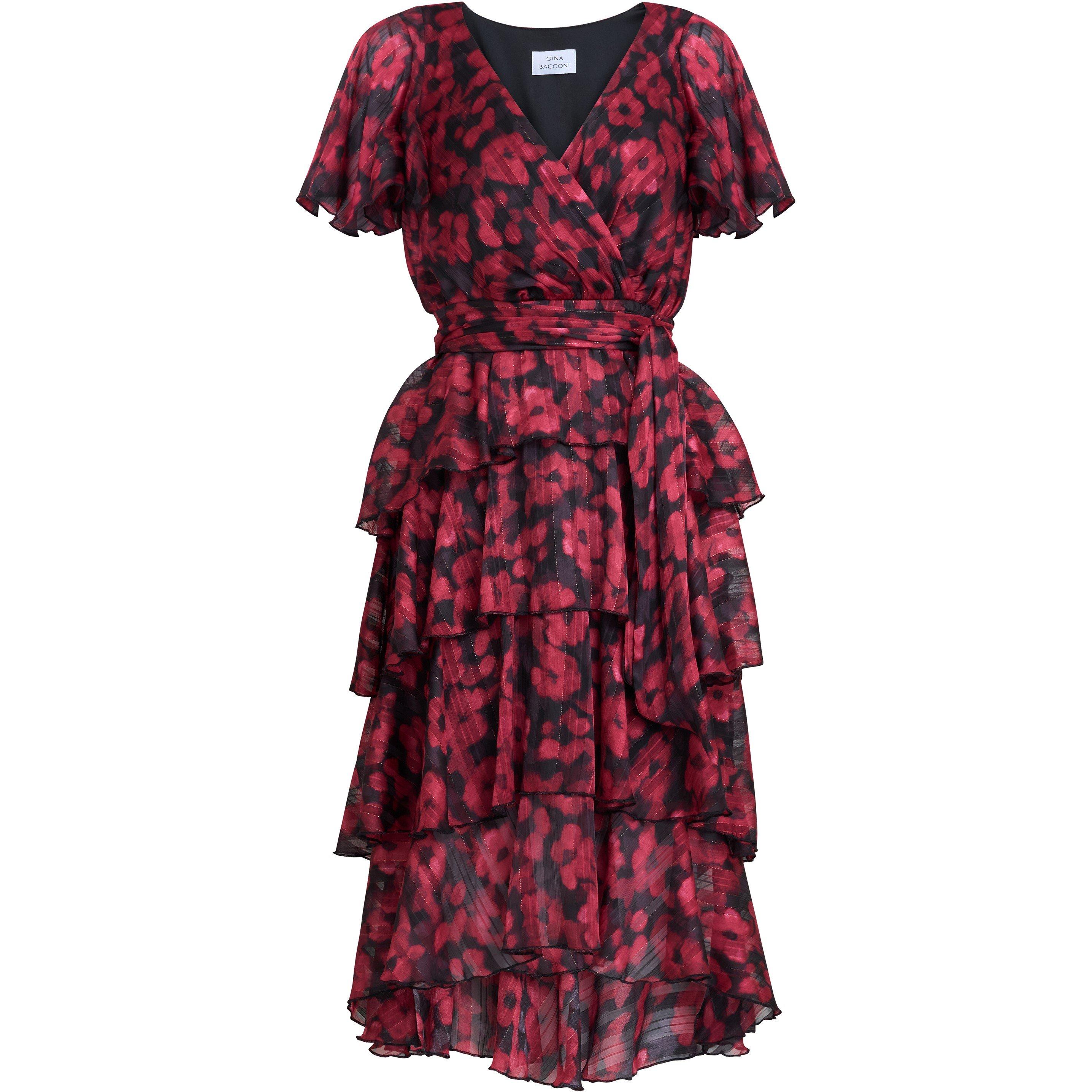 Black / Red - Gina Bacconi - Lottie Elastic Waist Tiered Dress - 4