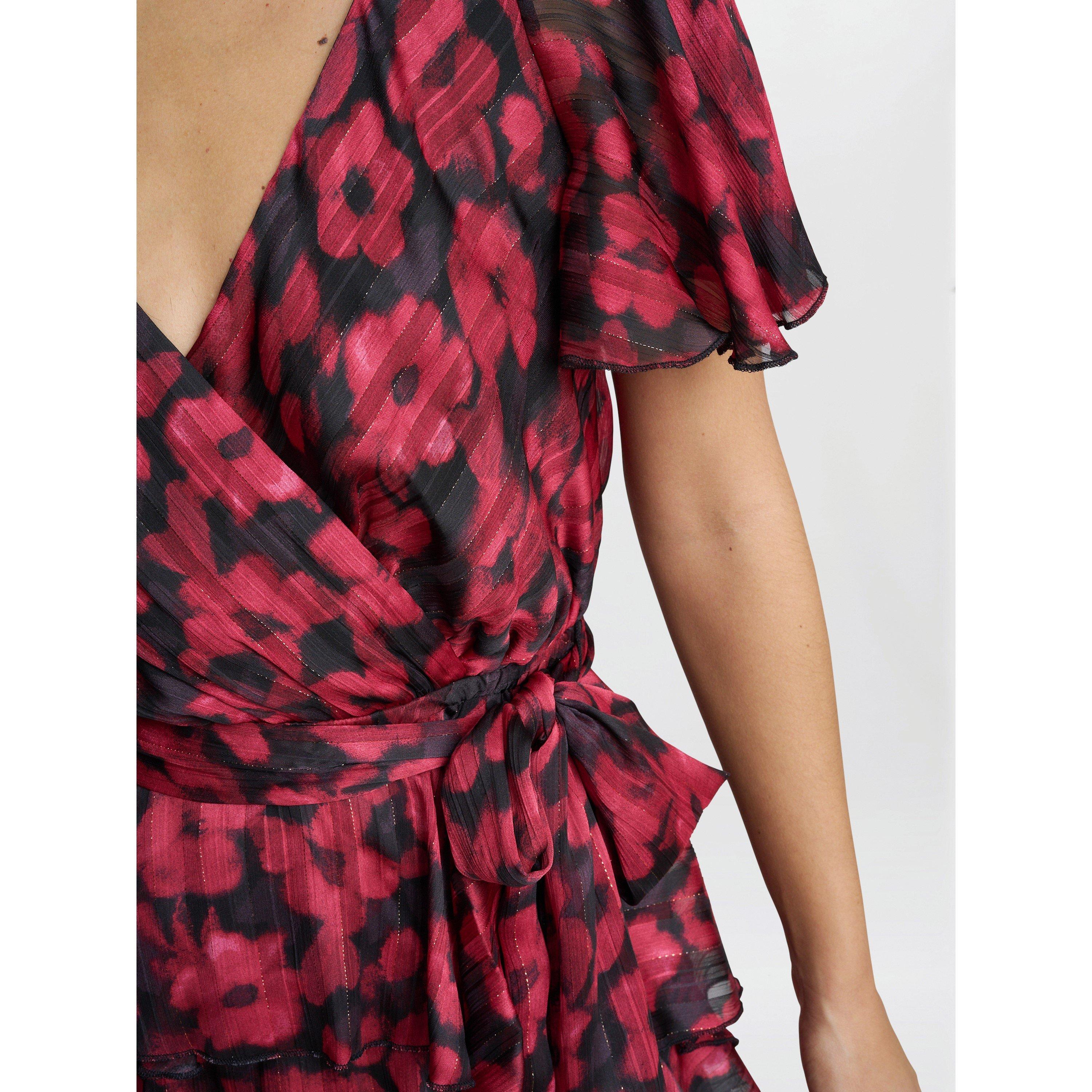 Black / Red - Gina Bacconi - Lottie Elastic Waist Tiered Dress - 5