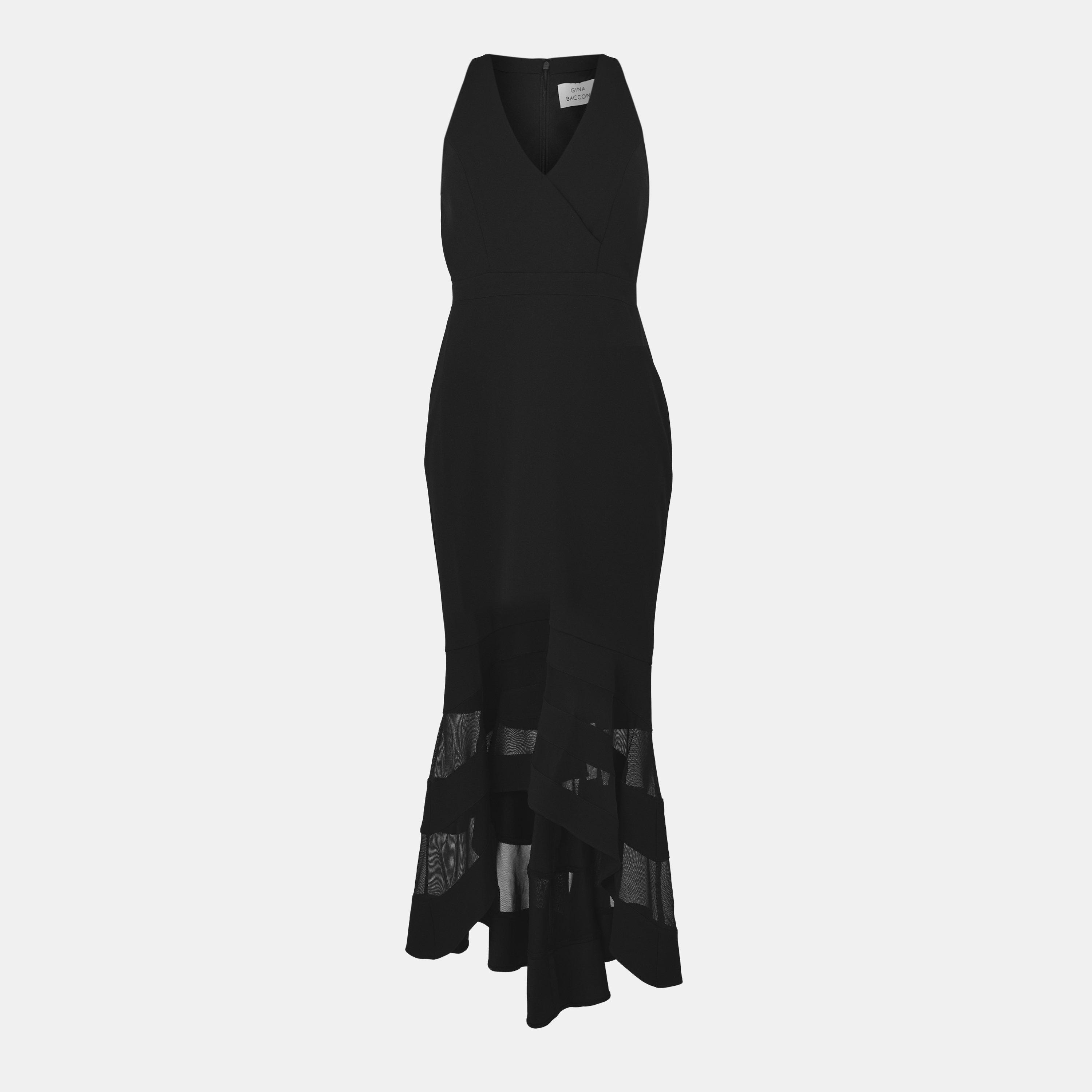 Black - Gina Bacconi - Molly V Neck Illusioned Hem Dress - 1