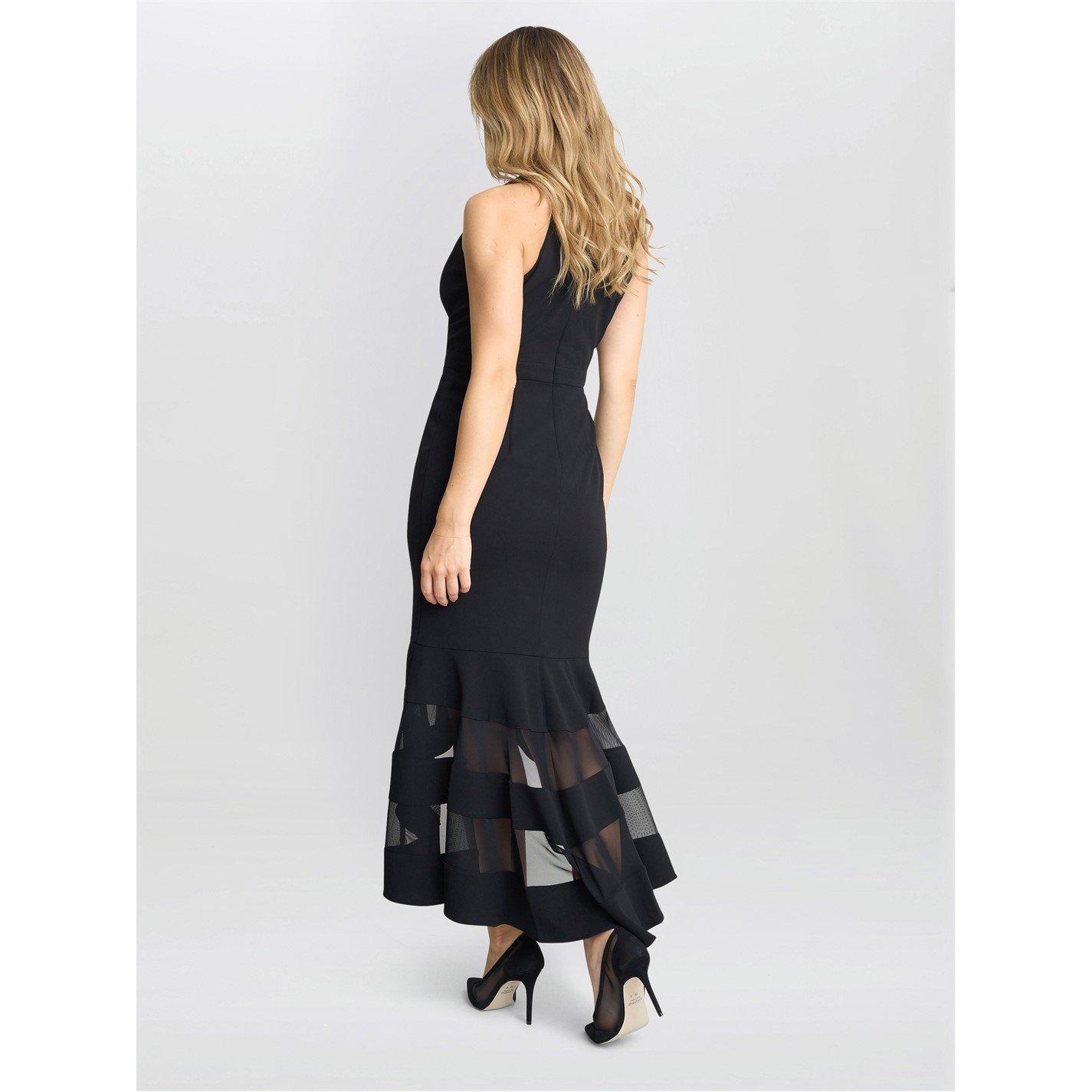 Black - Gina Bacconi - Molly V Neck Illusioned Hem Dress - 7