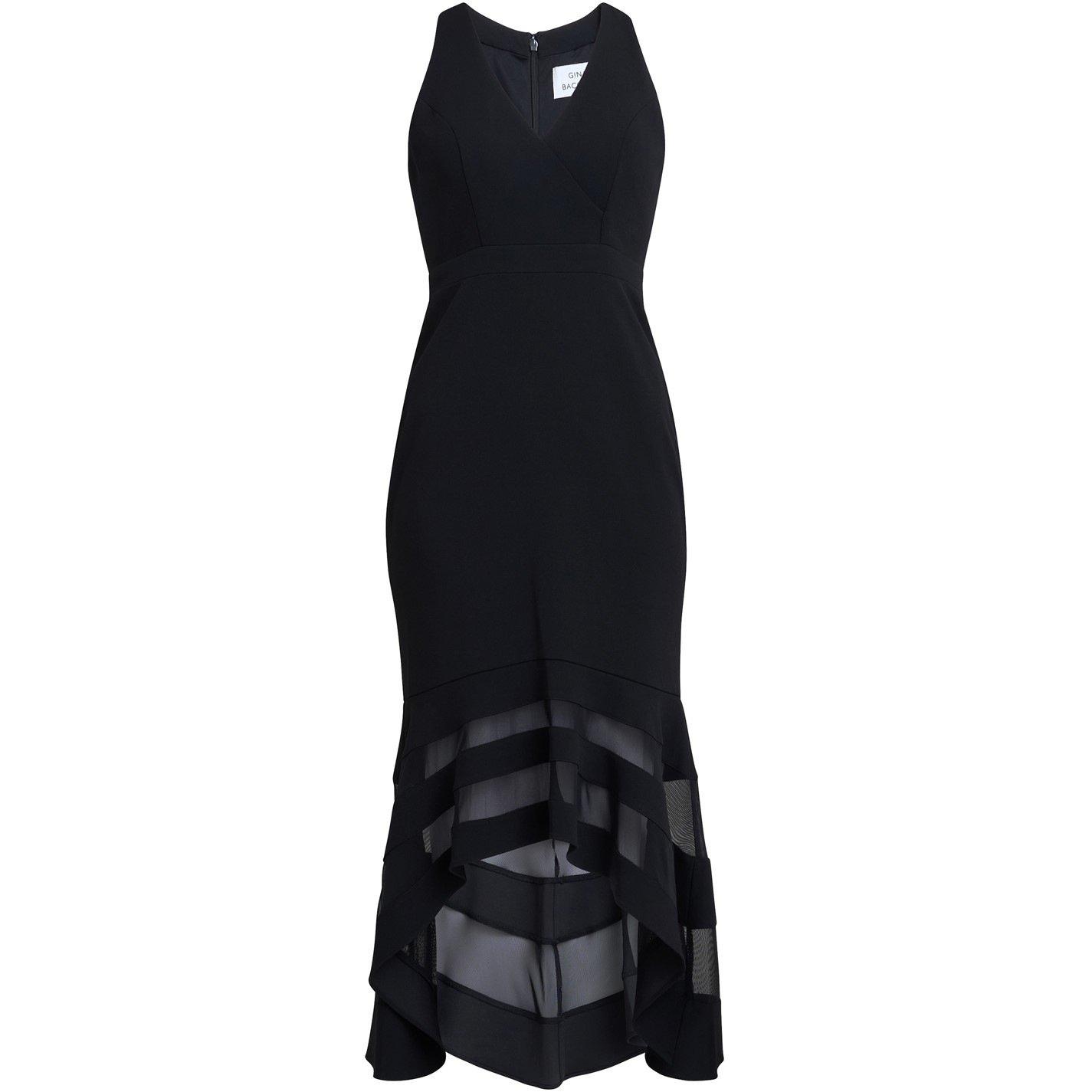Black - Gina Bacconi - Molly V Neck Illusioned Hem Dress - 8
