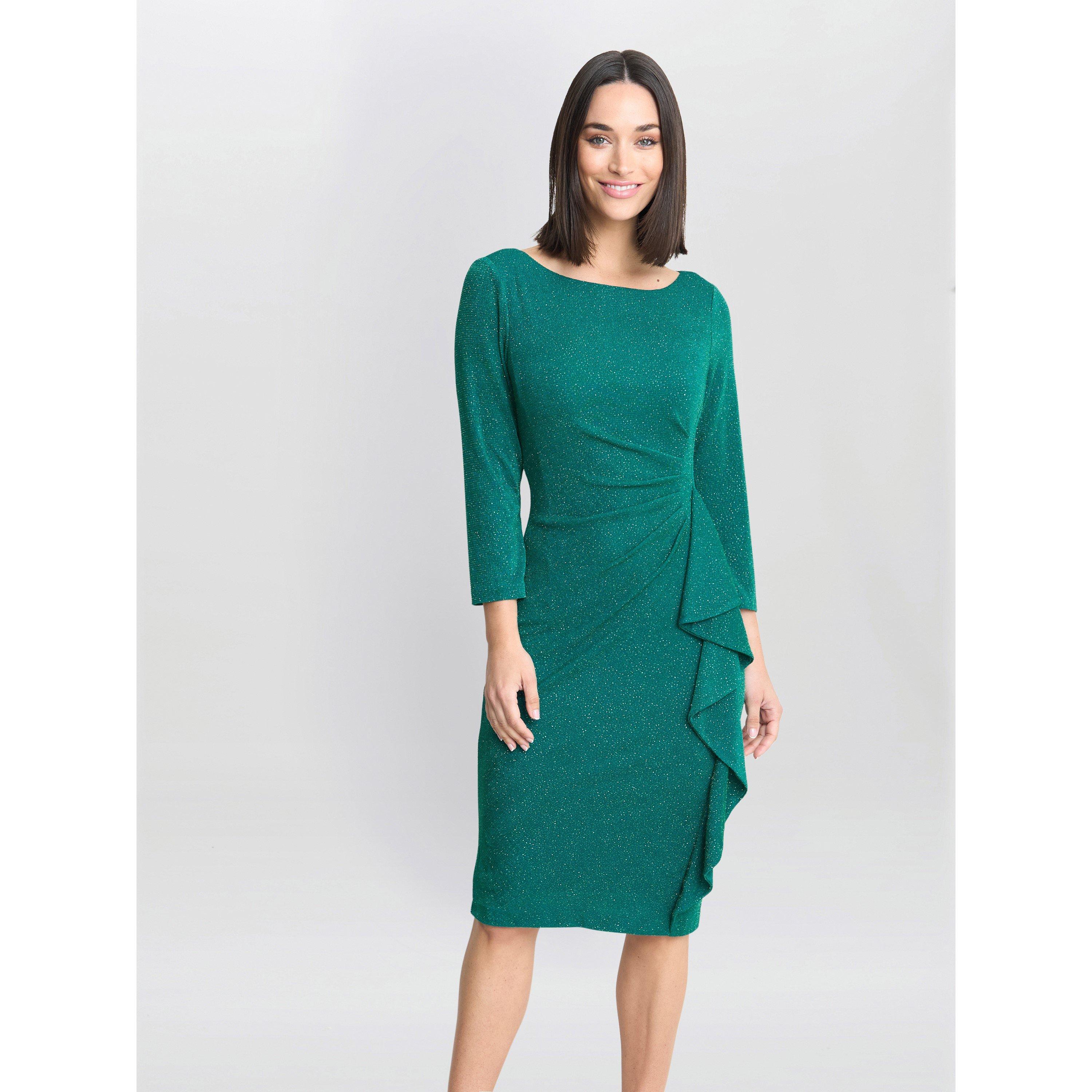 Green - Gina Bacconi - Women's Anna Puff Glitter Knitted Shift Dress - 1
