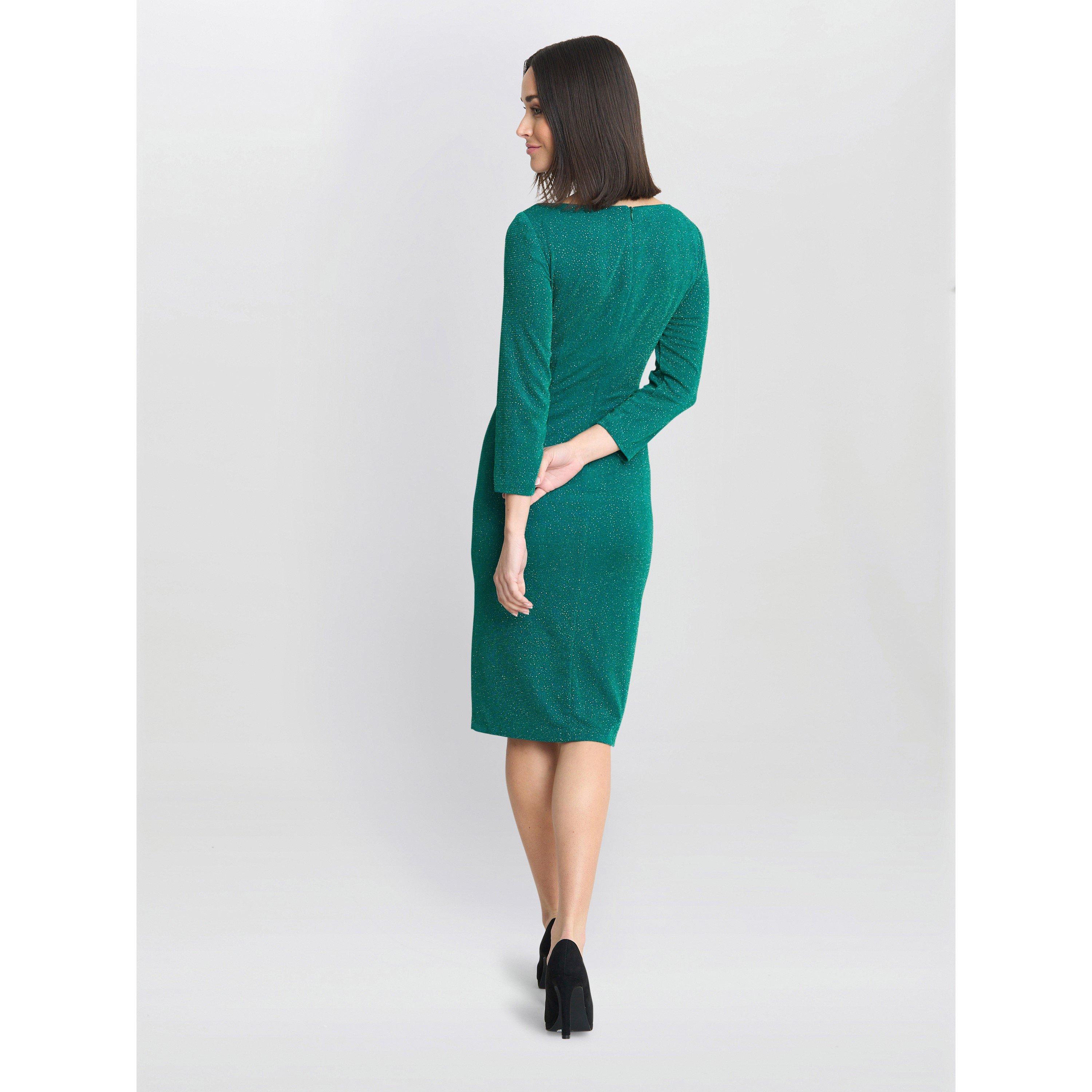 Green - Gina Bacconi - Women's Anna Puff Glitter Knitted Shift Dress - 2