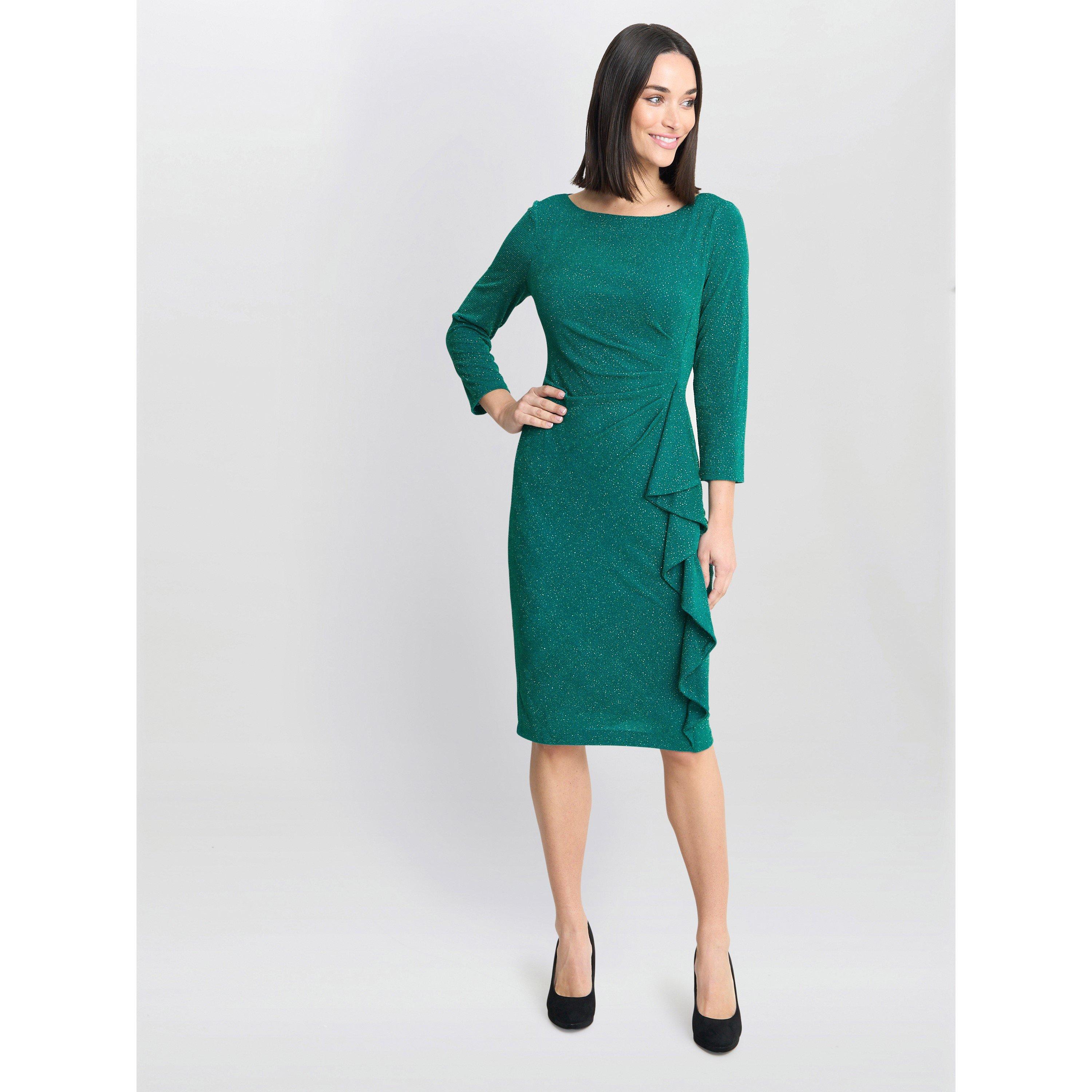 Green - Gina Bacconi - Women's Anna Puff Glitter Knitted Shift Dress - 3