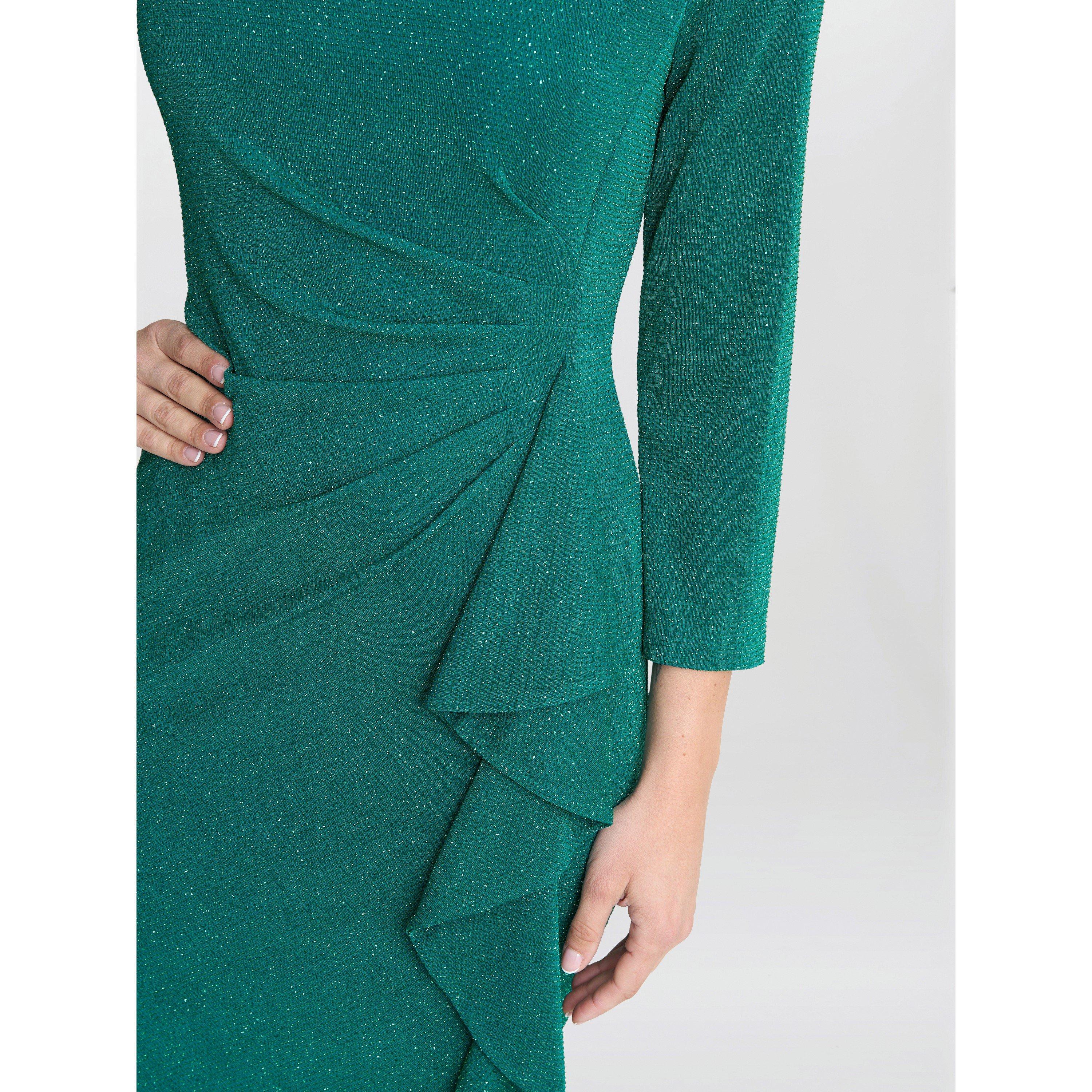 Green - Gina Bacconi - Women's Anna Puff Glitter Knitted Shift Dress - 5