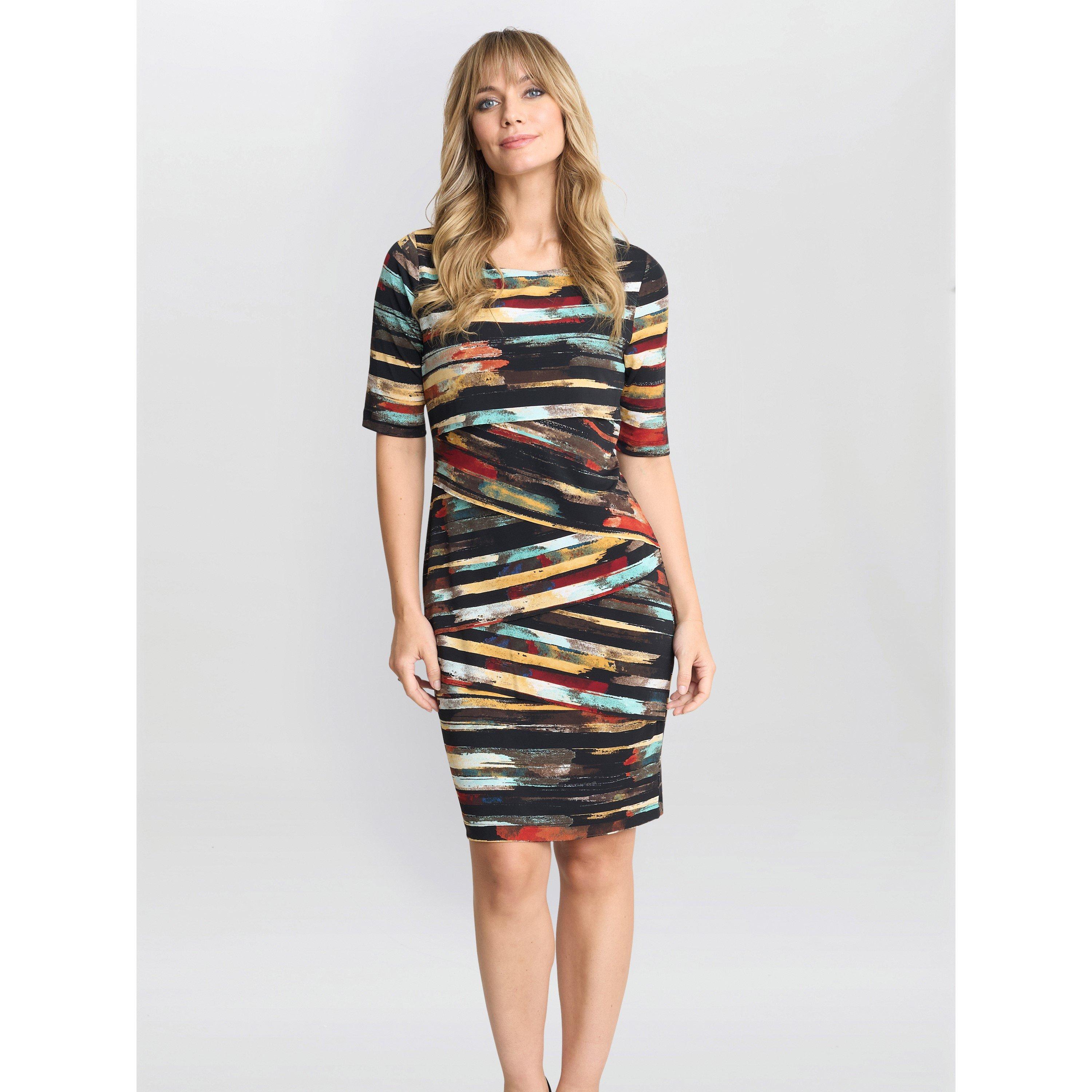 Black / Multi - Gina Bacconi - Rene Stripe Print Layered Dress - 1