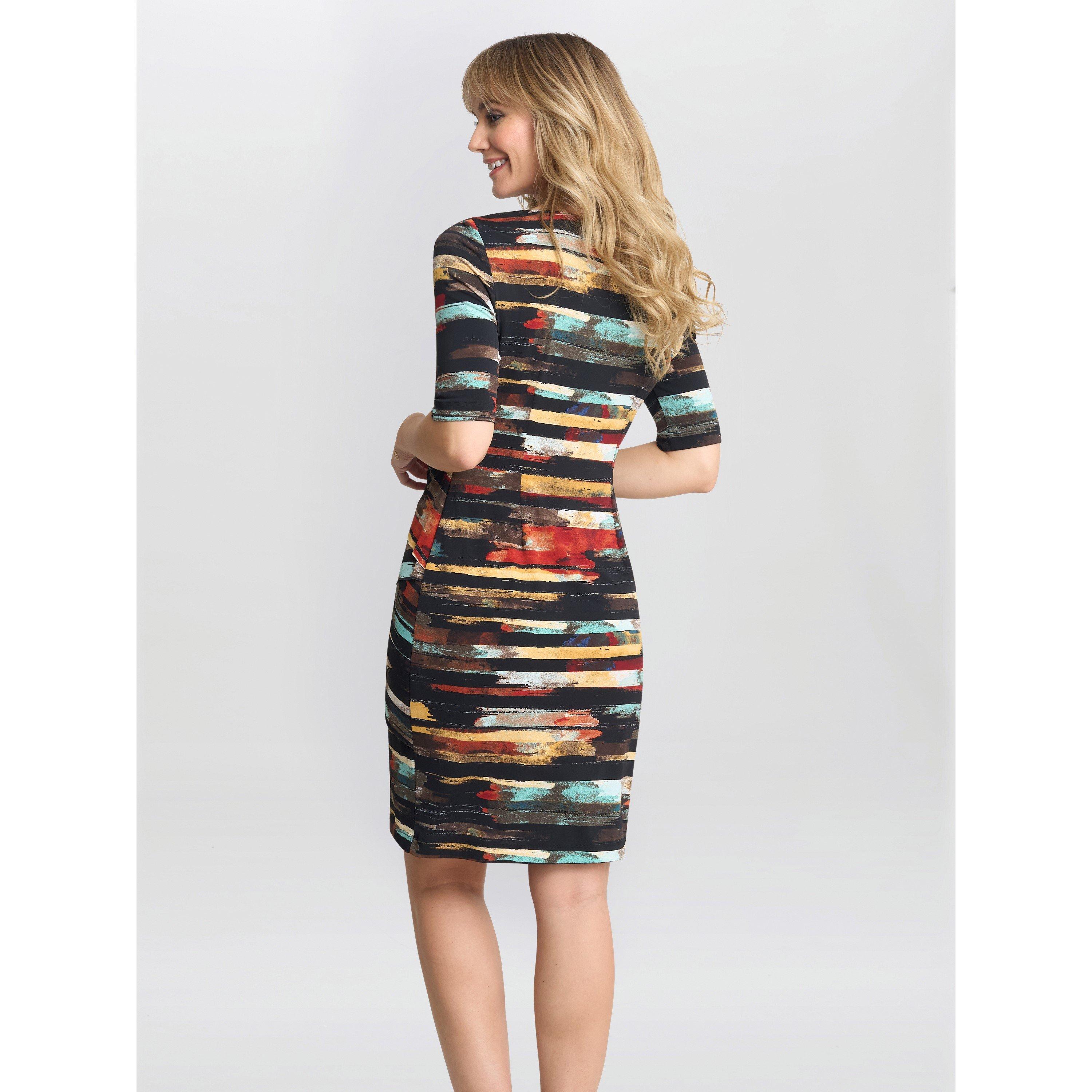 Black / Multi - Gina Bacconi - Rene Stripe Print Layered Dress - 2