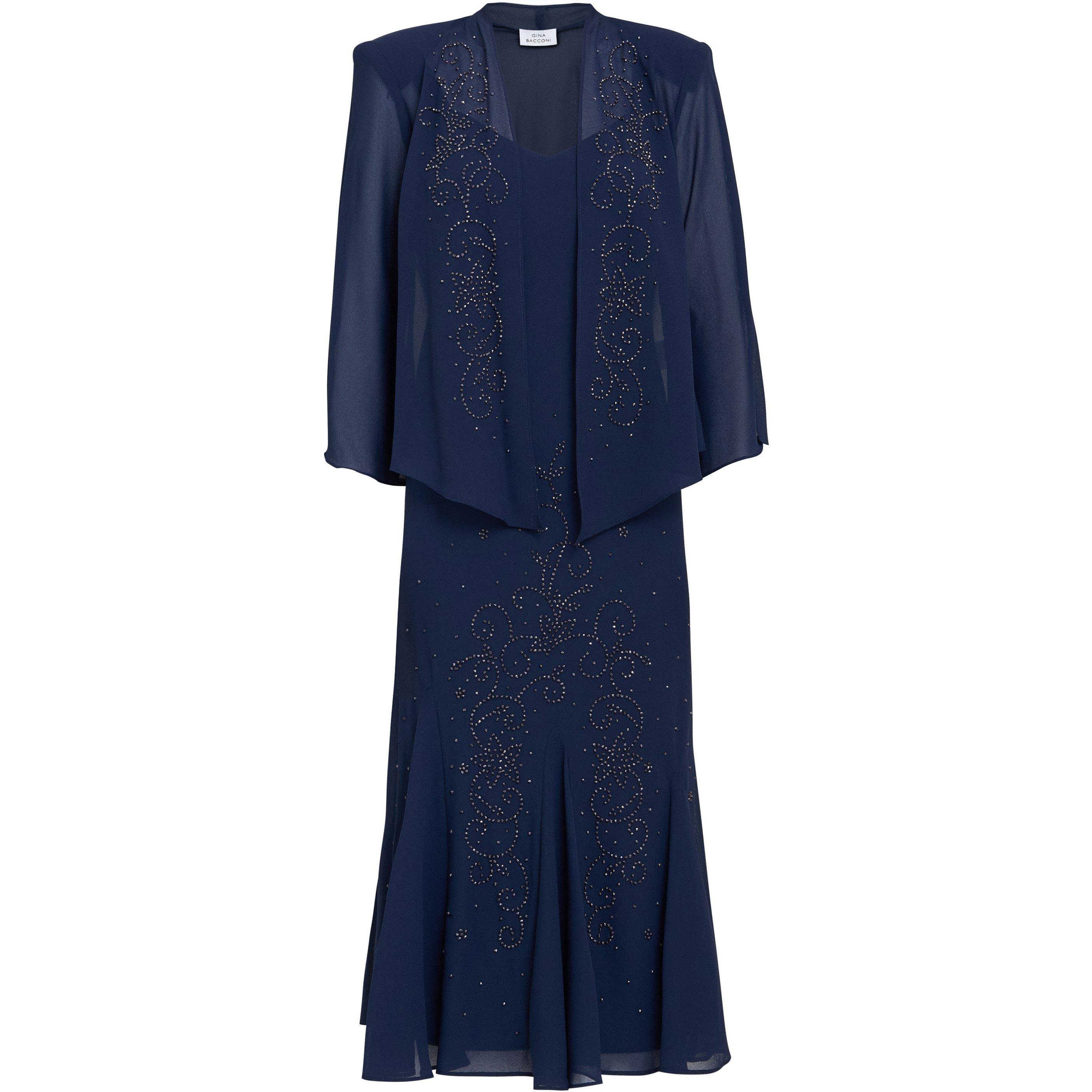Navy - Gina Bacconi - Lorna Beaded Chiffon Dress And Jacket - 4