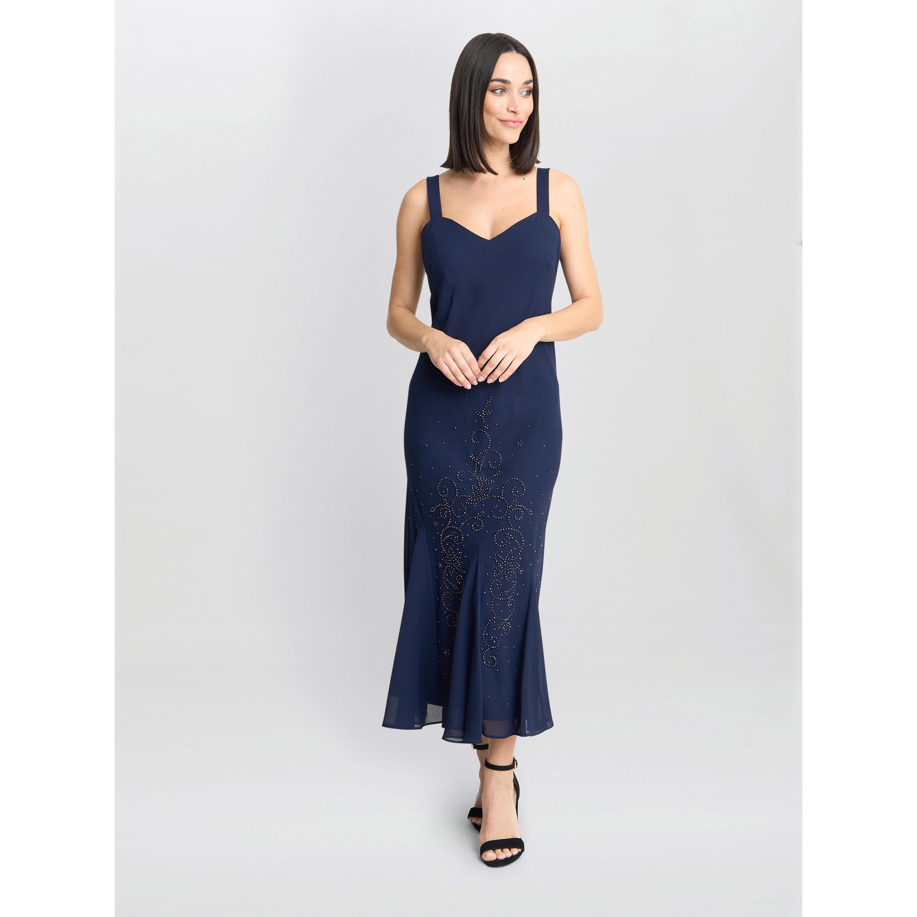 Navy - Gina Bacconi - Lorna Beaded Chiffon Dress And Jacket - 6