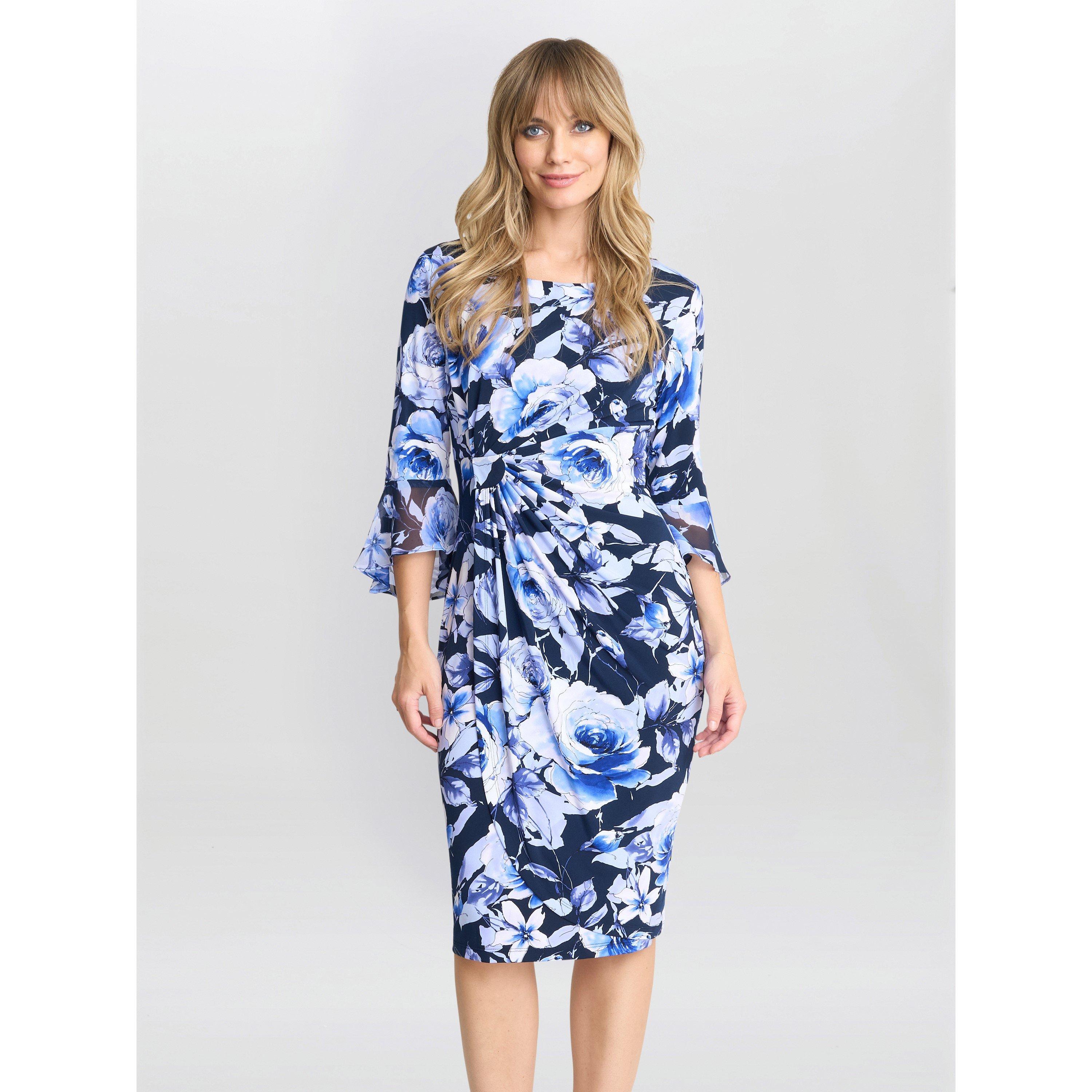 Navy / Pink - Gina Bacconi - Brie Floral Print Faux Wrap Dress - 1