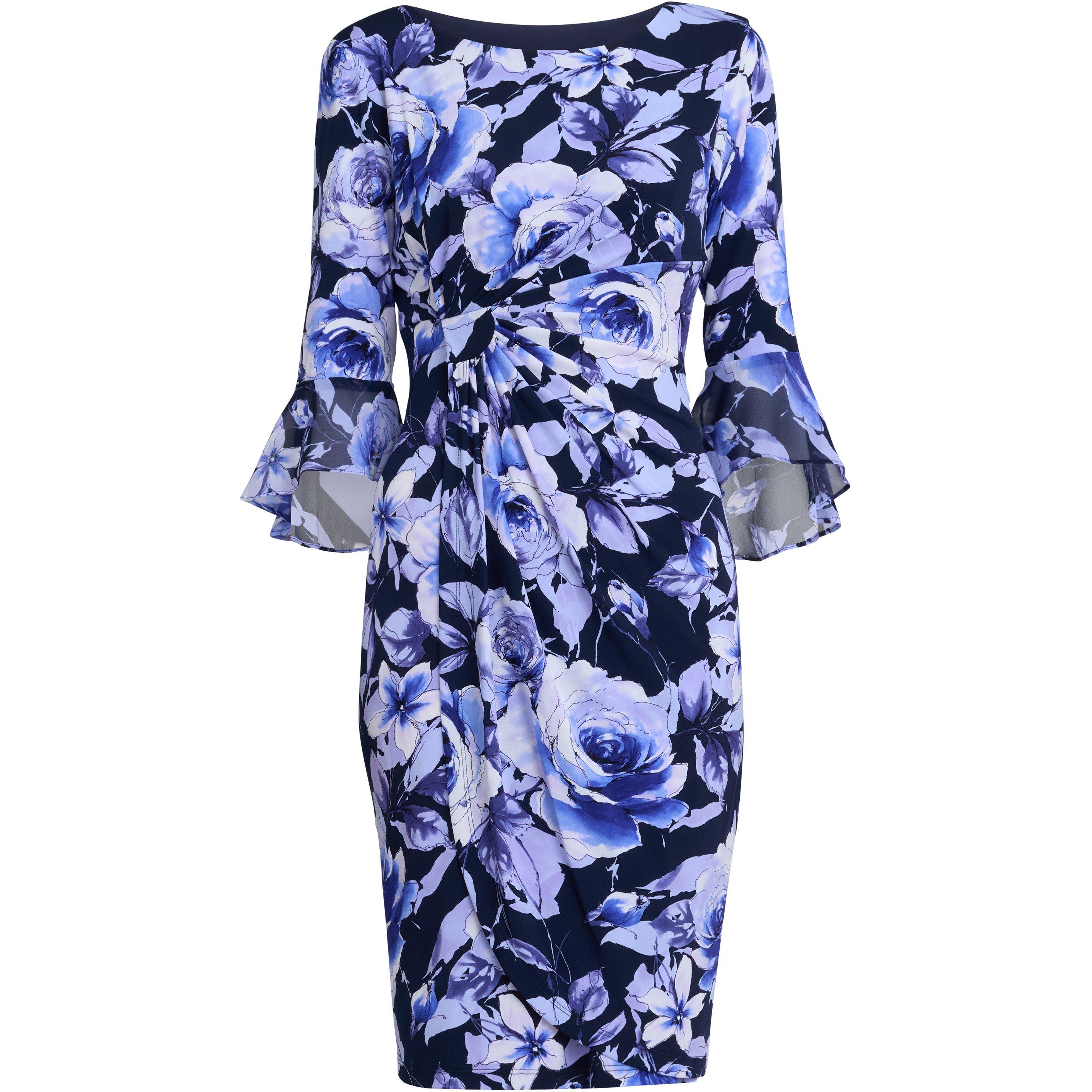 Navy / Pink - Gina Bacconi - Brie Floral Print Faux Wrap Dress - 4