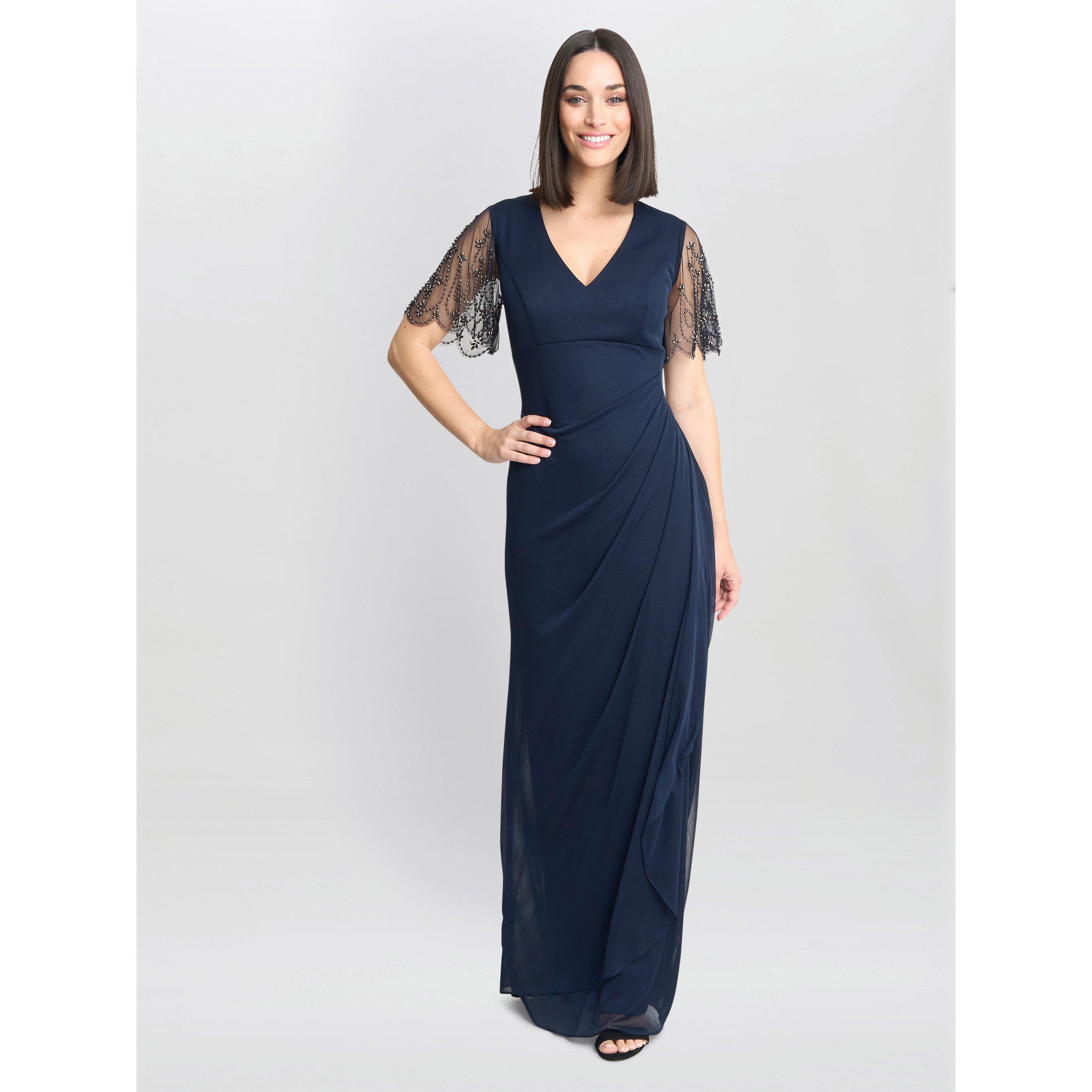 Navy - Gina Bacconi - Josephine V Neck Maxi Dress - 1