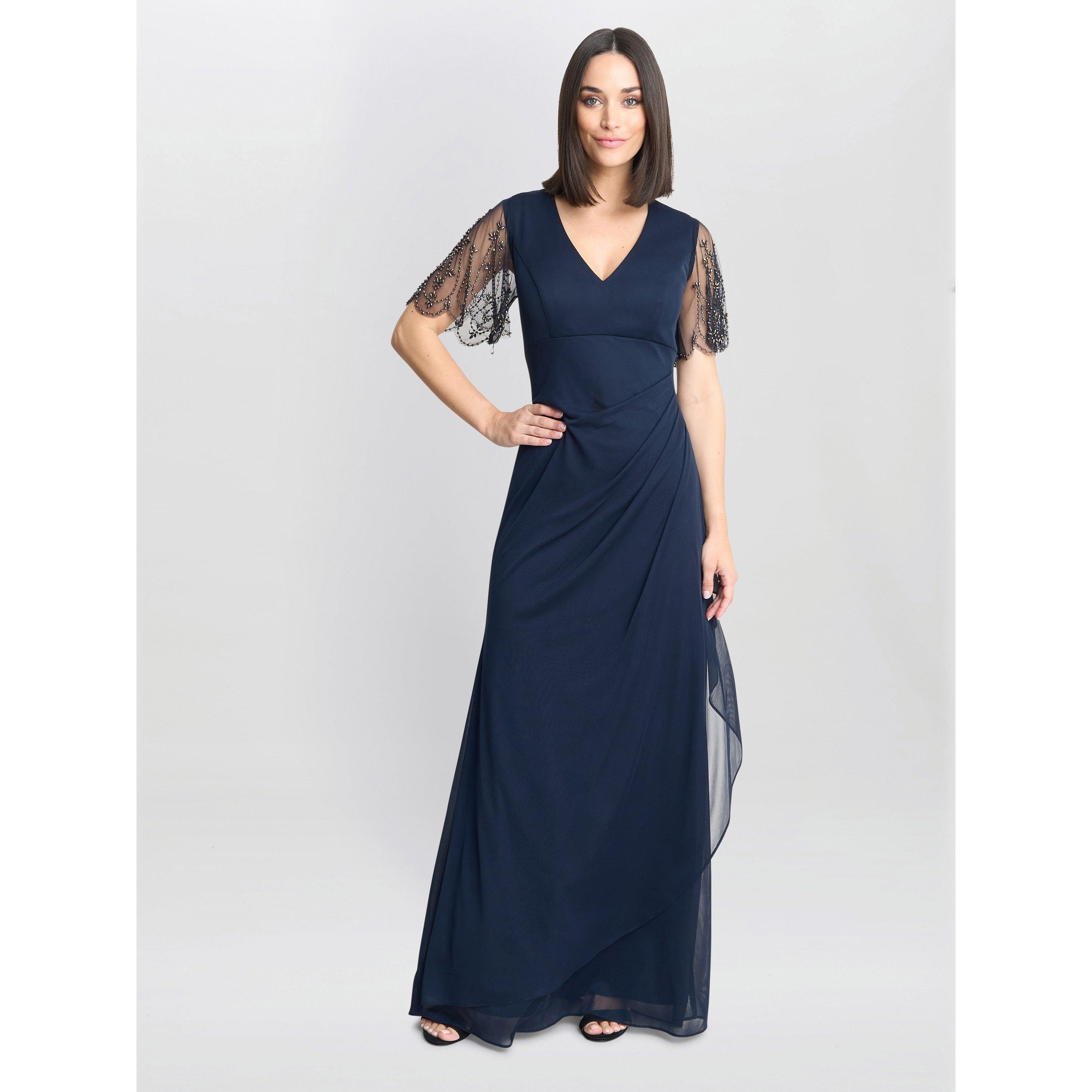 Navy - Gina Bacconi - Josephine V Neck Maxi Dress - 3