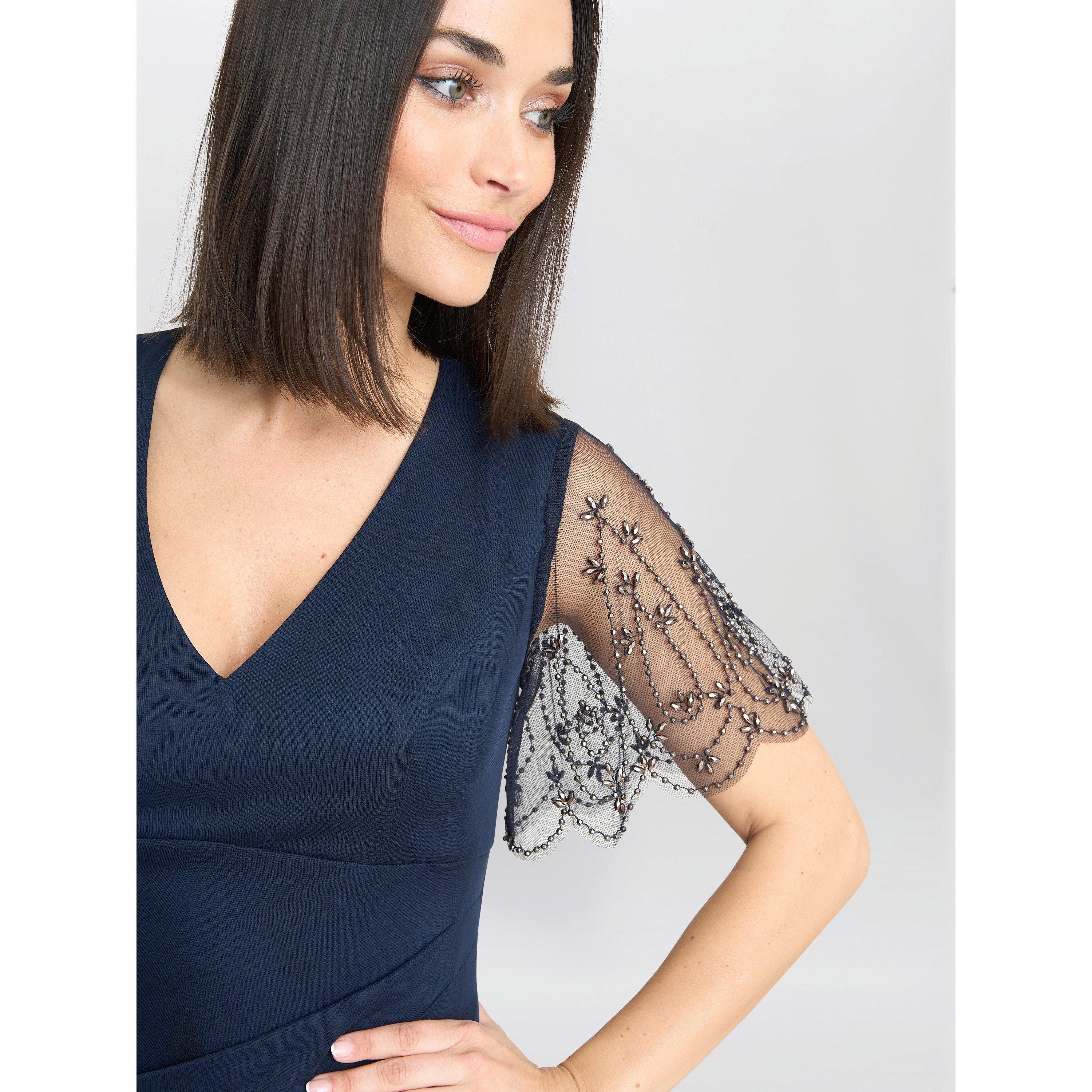 Navy - Gina Bacconi - Josephine V Neck Maxi Dress - 4