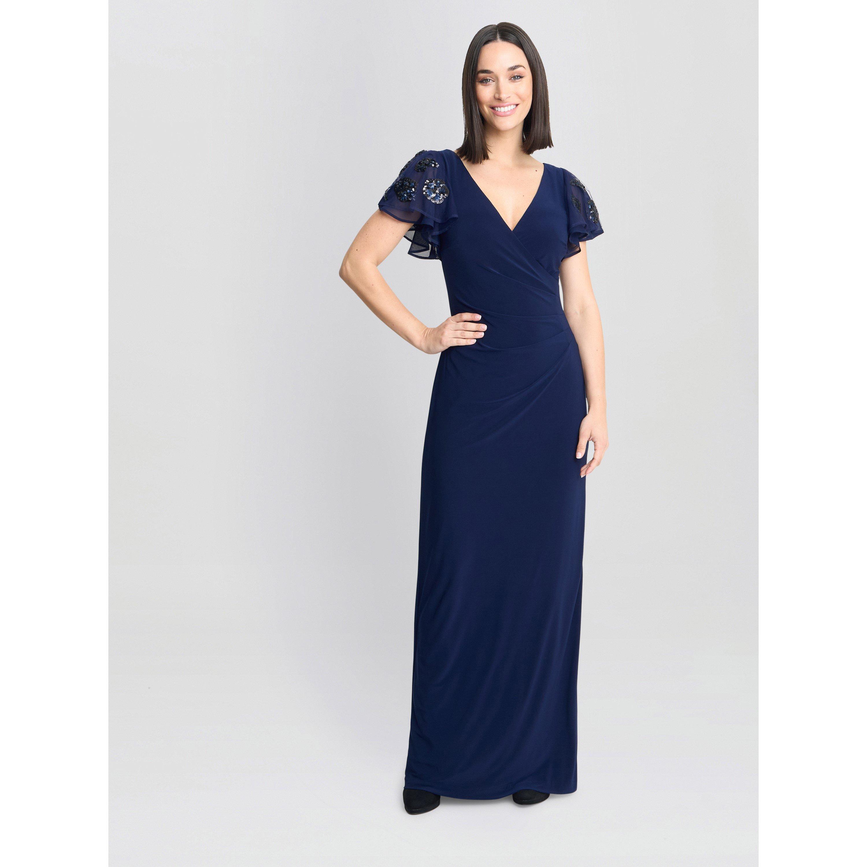 Gina Bacconi Women's Nicolette Jersey V-Neck Maxi Dress - Navy - 20
