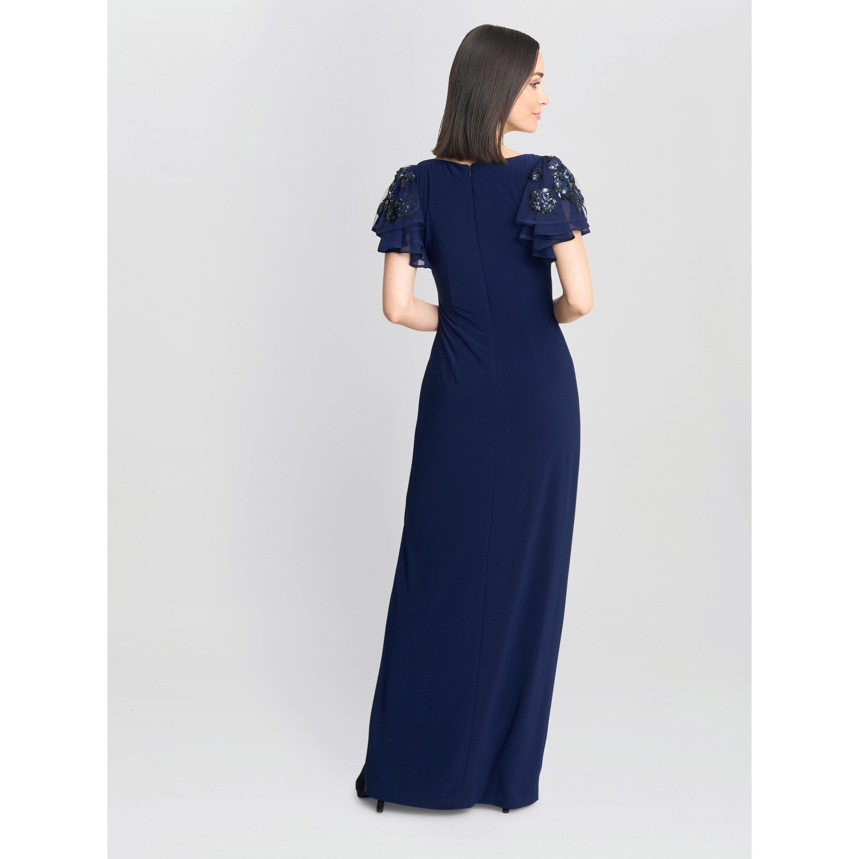 Navy - Gina Bacconi - Nicolette Jersey V-Neck Maxi Dress - 2