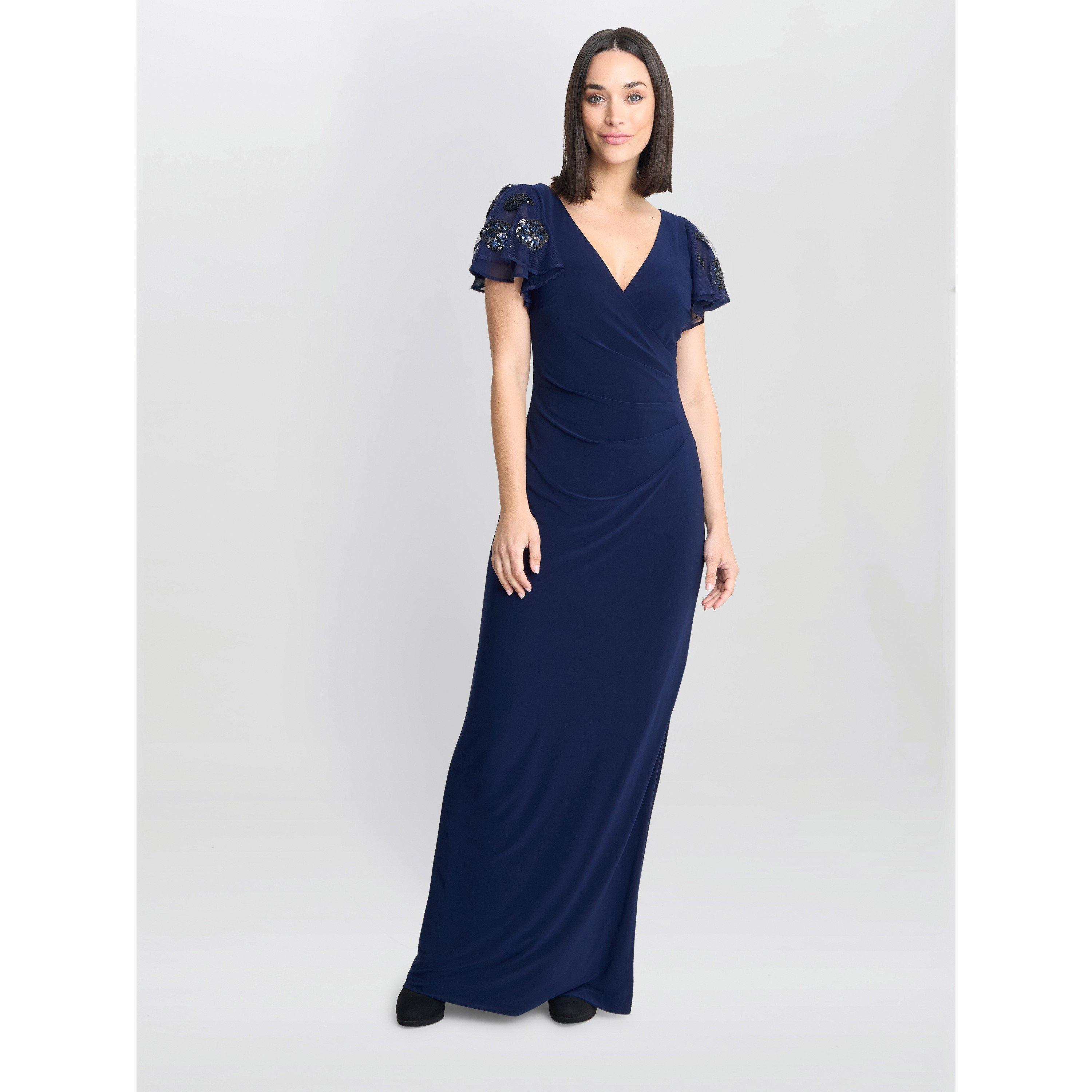 Navy - Gina Bacconi - Nicolette Jersey V-Neck Maxi Dress - 3