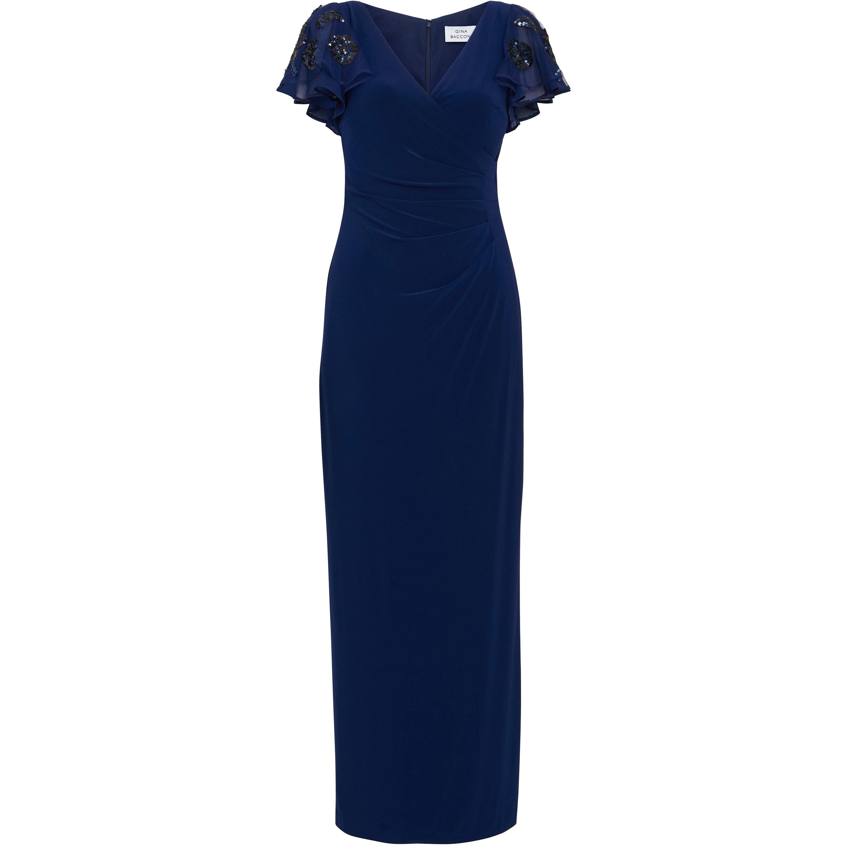 Navy - Gina Bacconi - Nicolette Jersey V-Neck Maxi Dress - 4