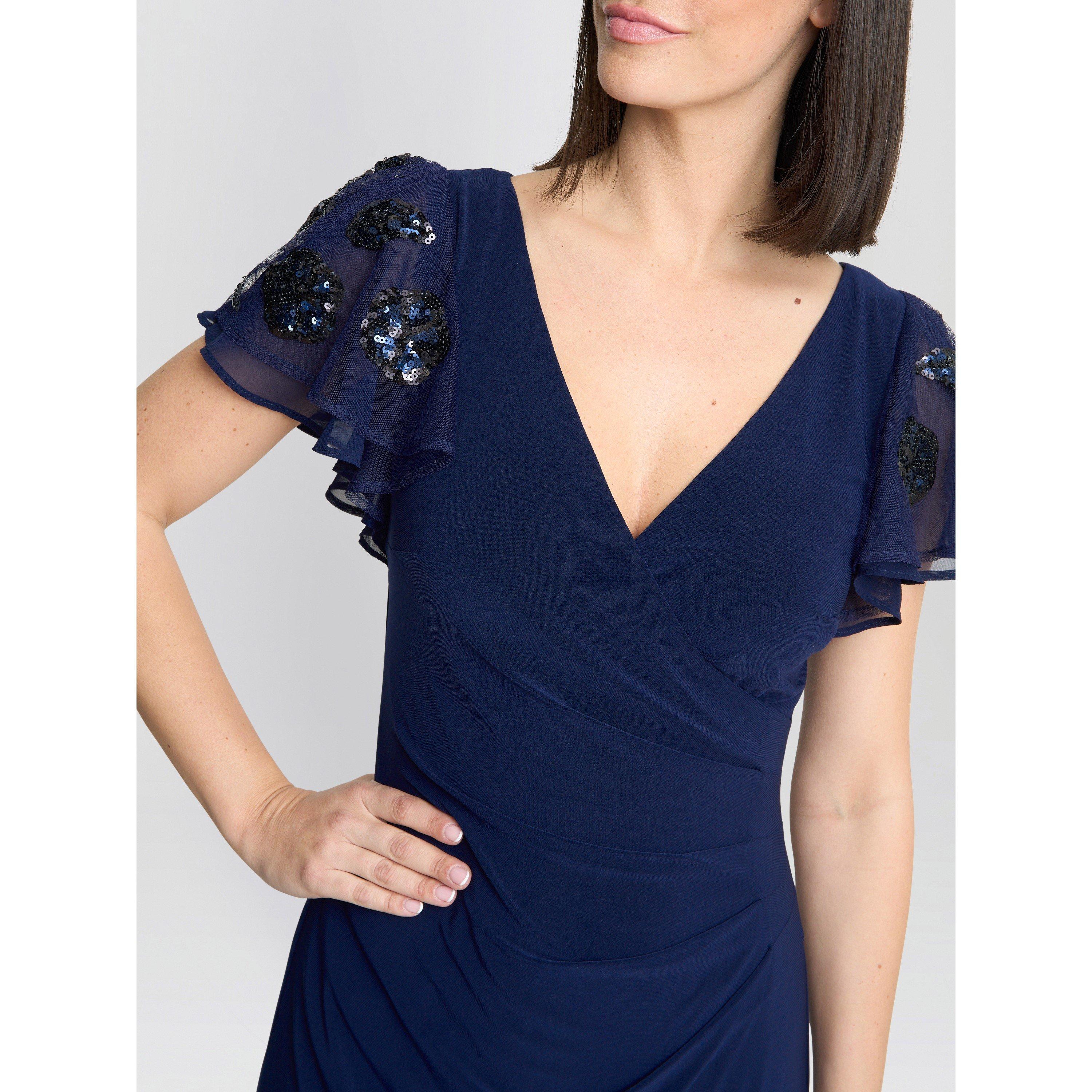 Navy - Gina Bacconi - Nicolette Jersey V-Neck Maxi Dress - 5