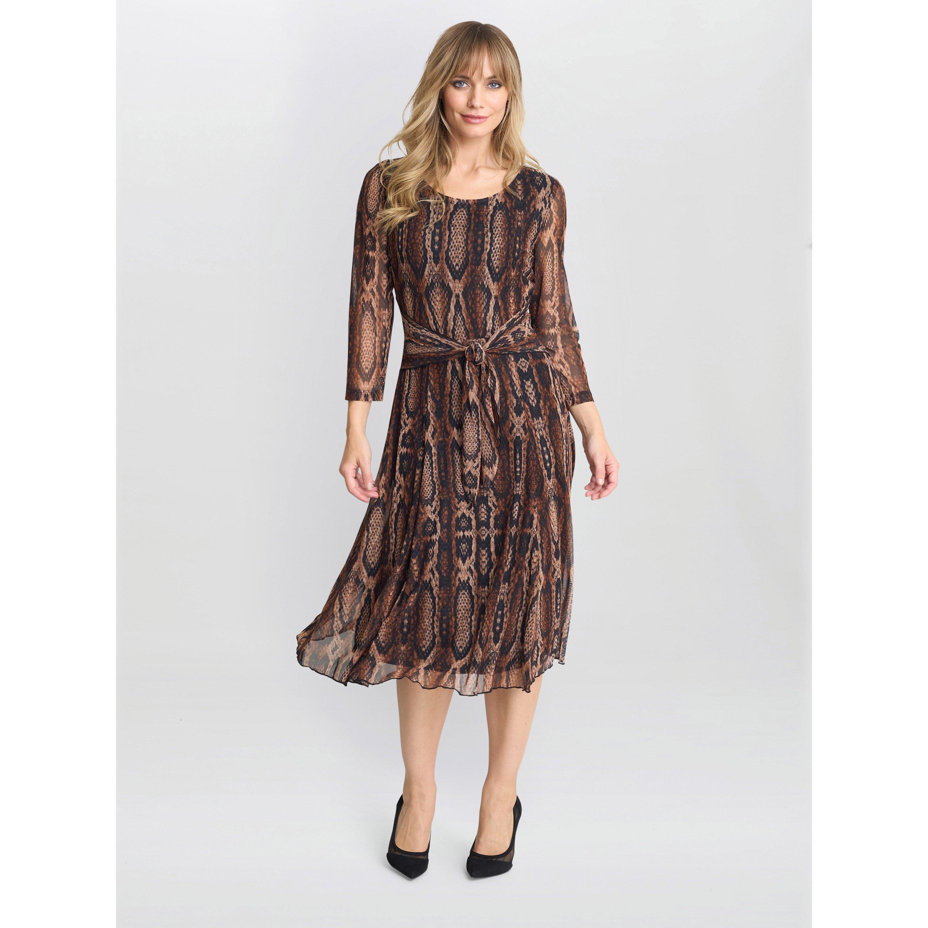 Brown - Gina Bacconi - Anya Snake Print Long Sleeve Mesh Dress - 3