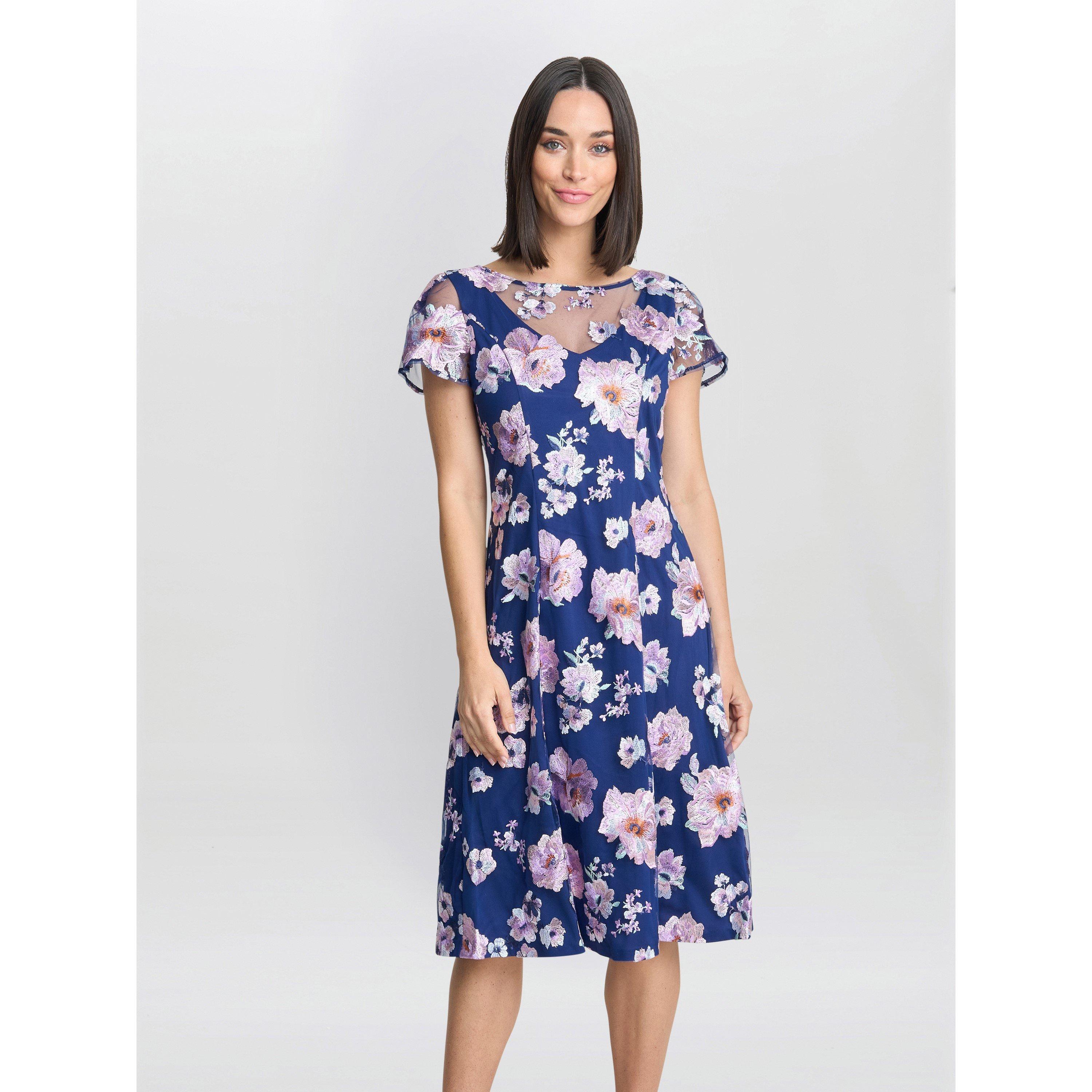 Gina Bacconi Women's Mylene Embroidered Floral A-Line Dress - Navy - 16