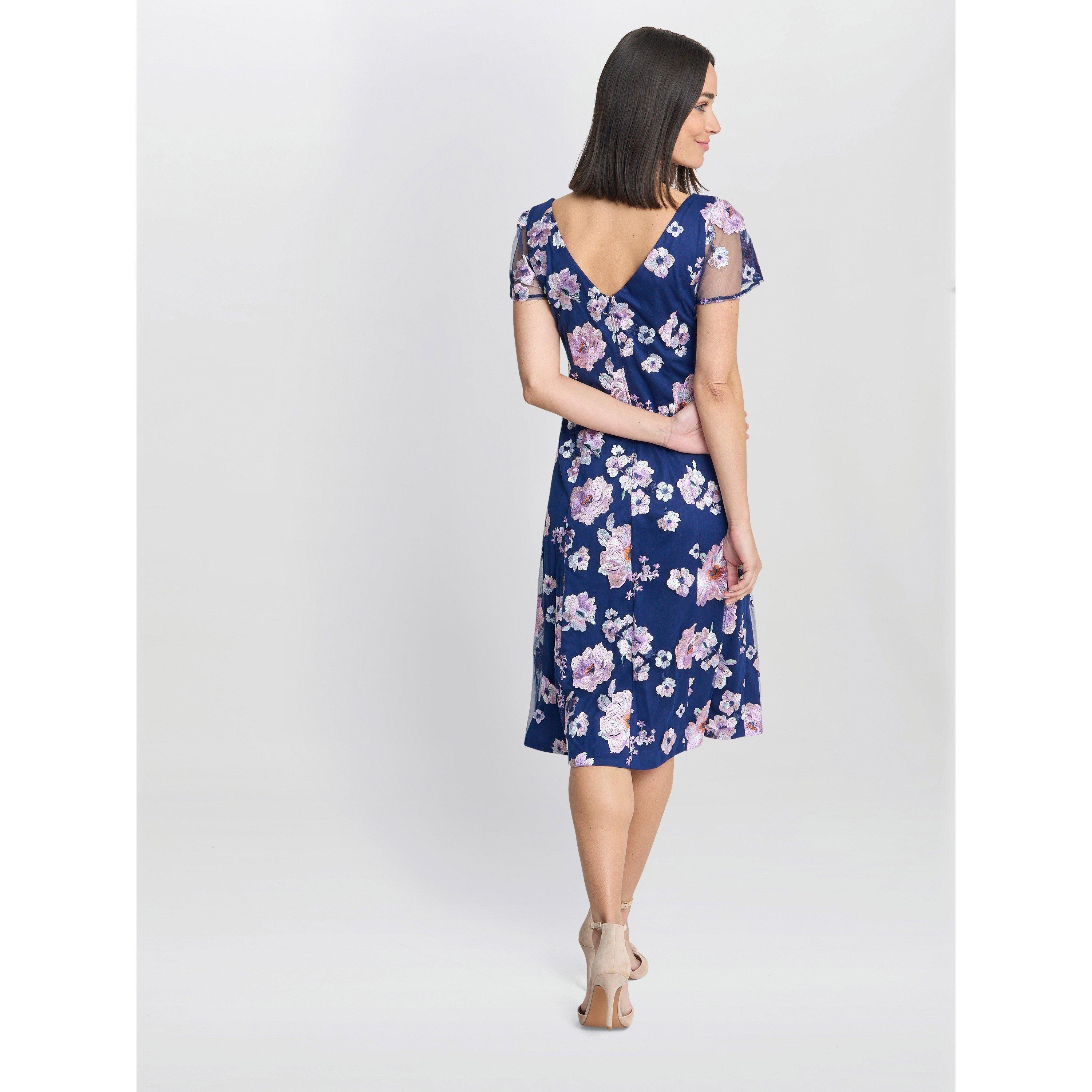 Navy - Gina Bacconi - Mylene Embroidered Floral A-Line Dress - 2