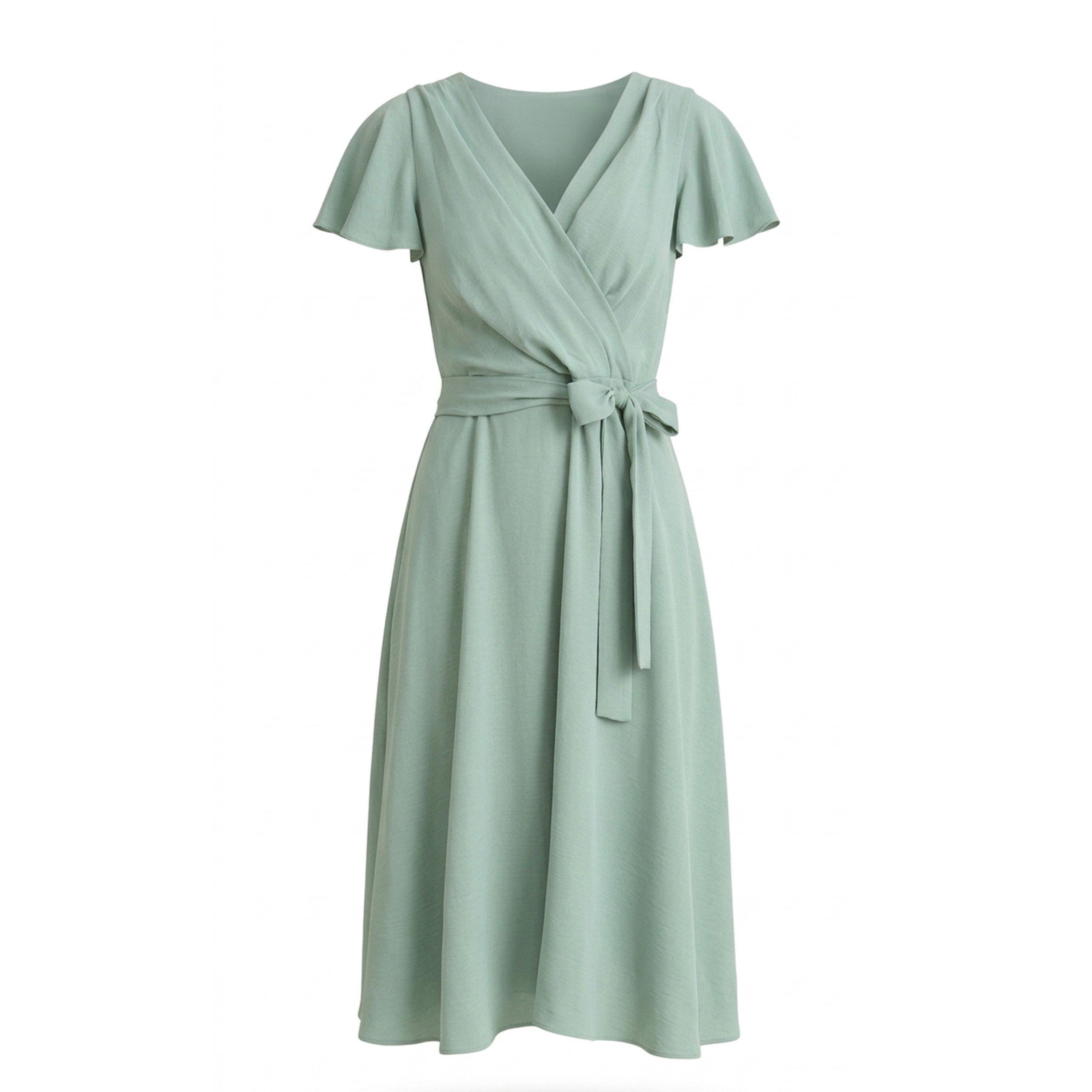 Aqua - Gina Bacconi - Peppa Tie Waist V Neck Faux Wrap Dress - 4