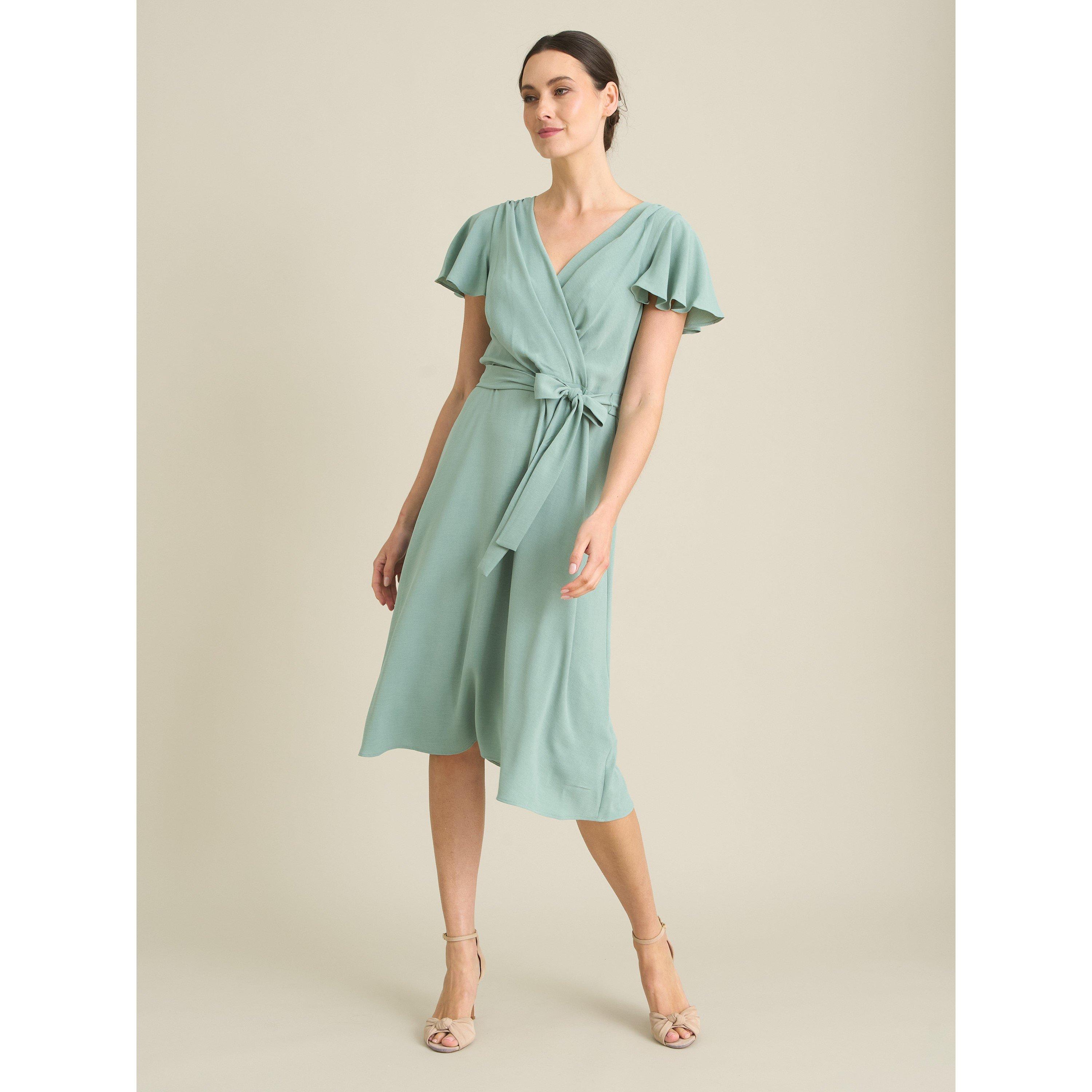 Aqua - Gina Bacconi - Peppa Tie Waist V Neck Faux Wrap Dress - 6