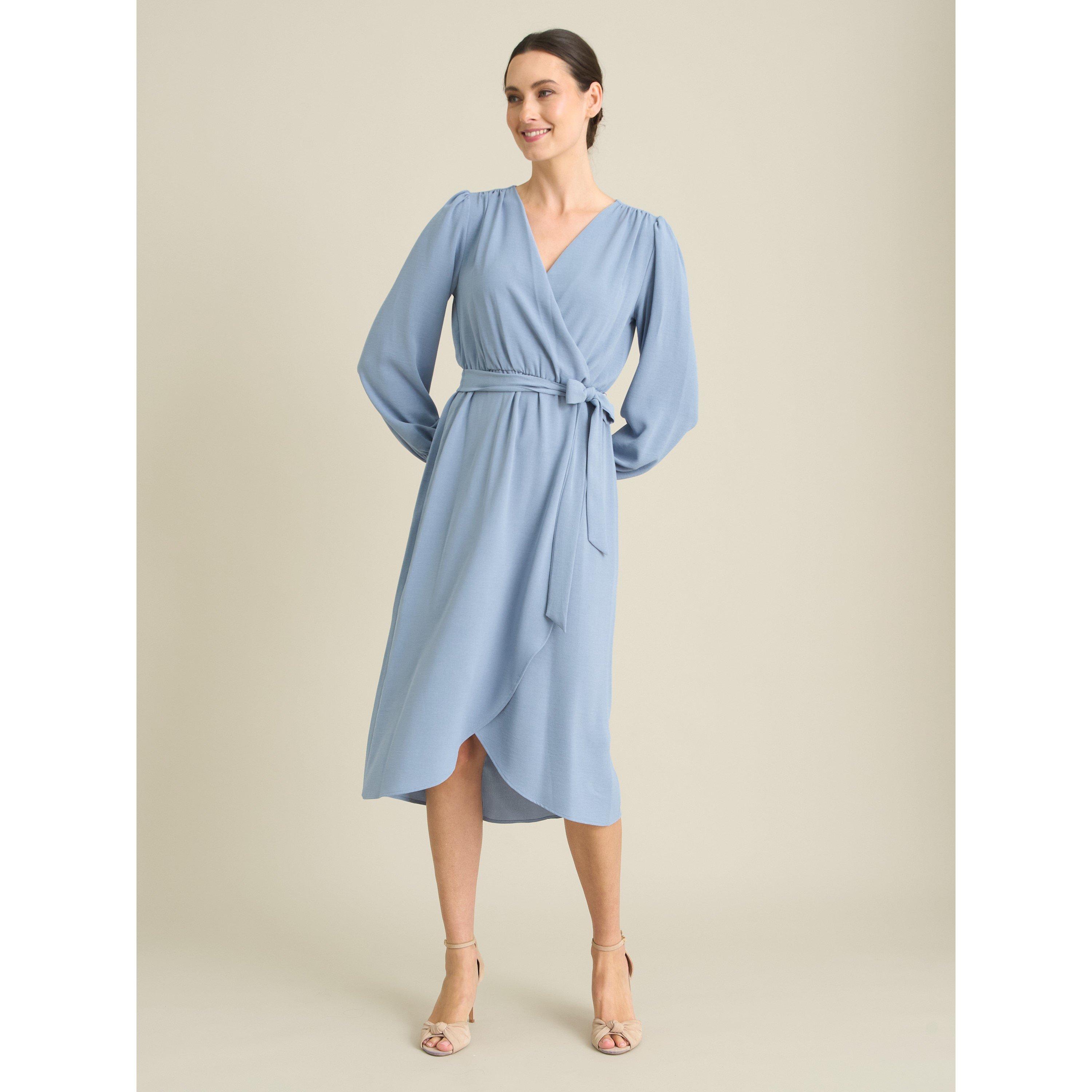 Sky - Gina Bacconi - Peyton Bow Wrap Long Sleeve Midi Dress - 1
