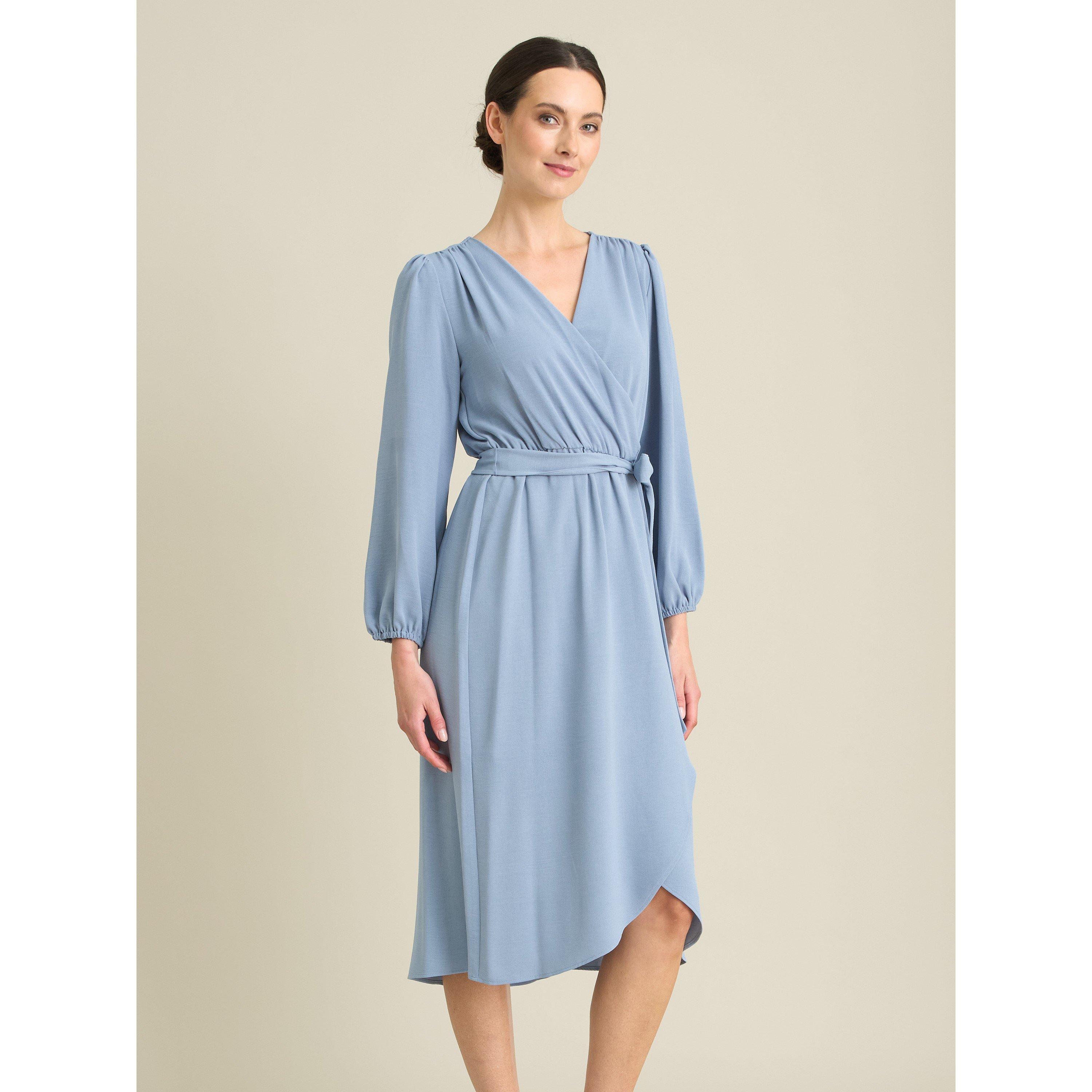Sky - Gina Bacconi - Peyton Bow Wrap Long Sleeve Midi Dress - 3