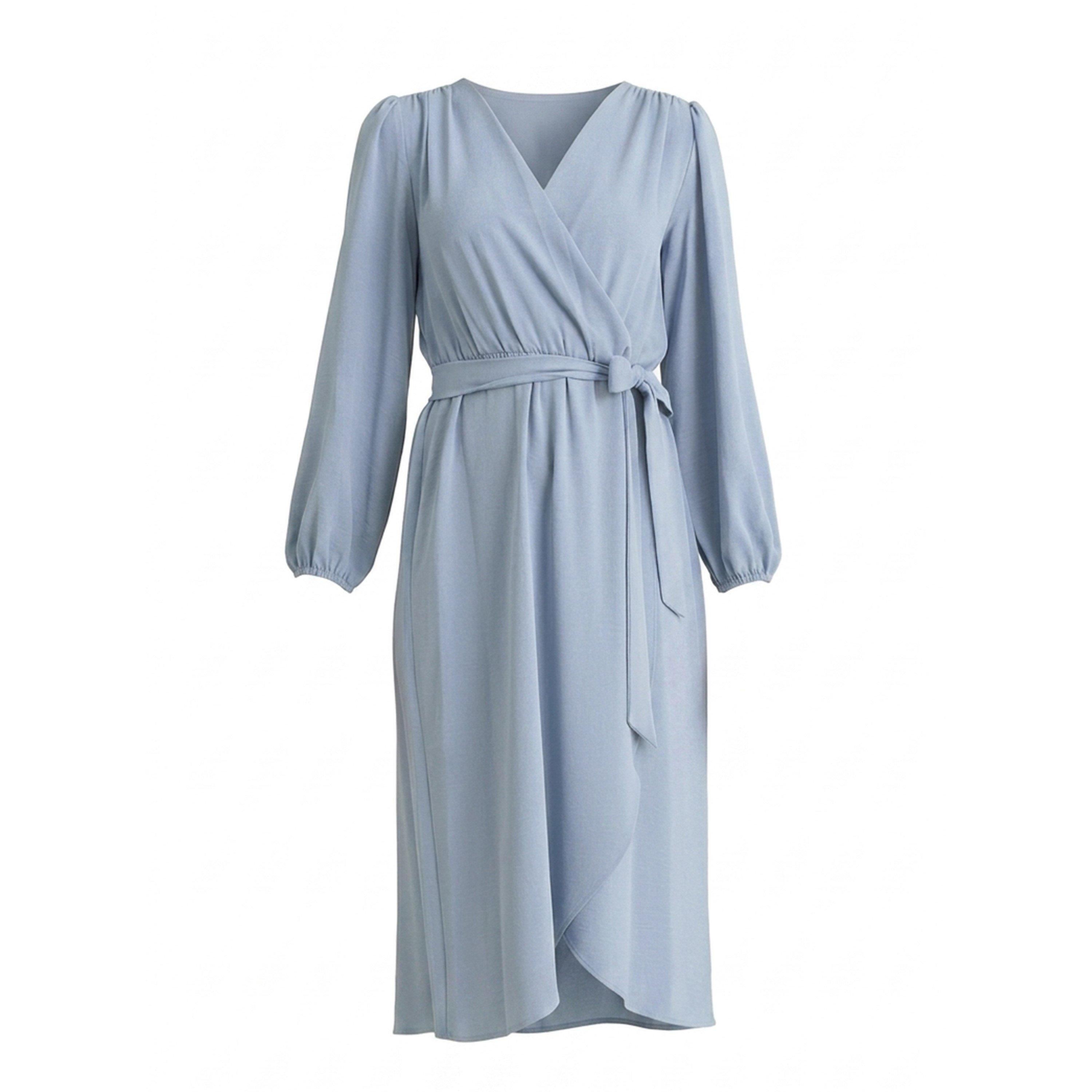 Sky - Gina Bacconi - Peyton Bow Wrap Long Sleeve Midi Dress - 4