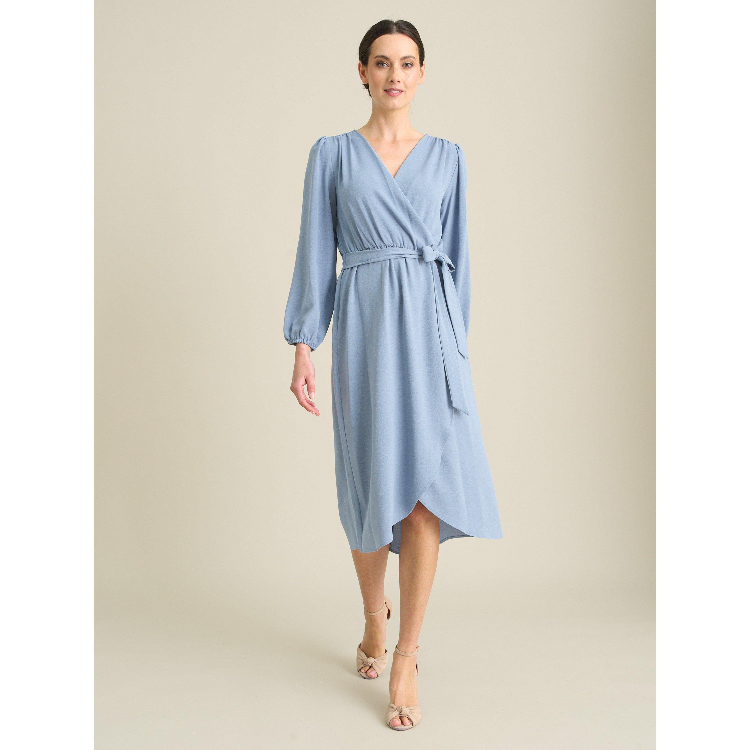 Sky - Gina Bacconi - Peyton Bow Wrap Long Sleeve Midi Dress - 6