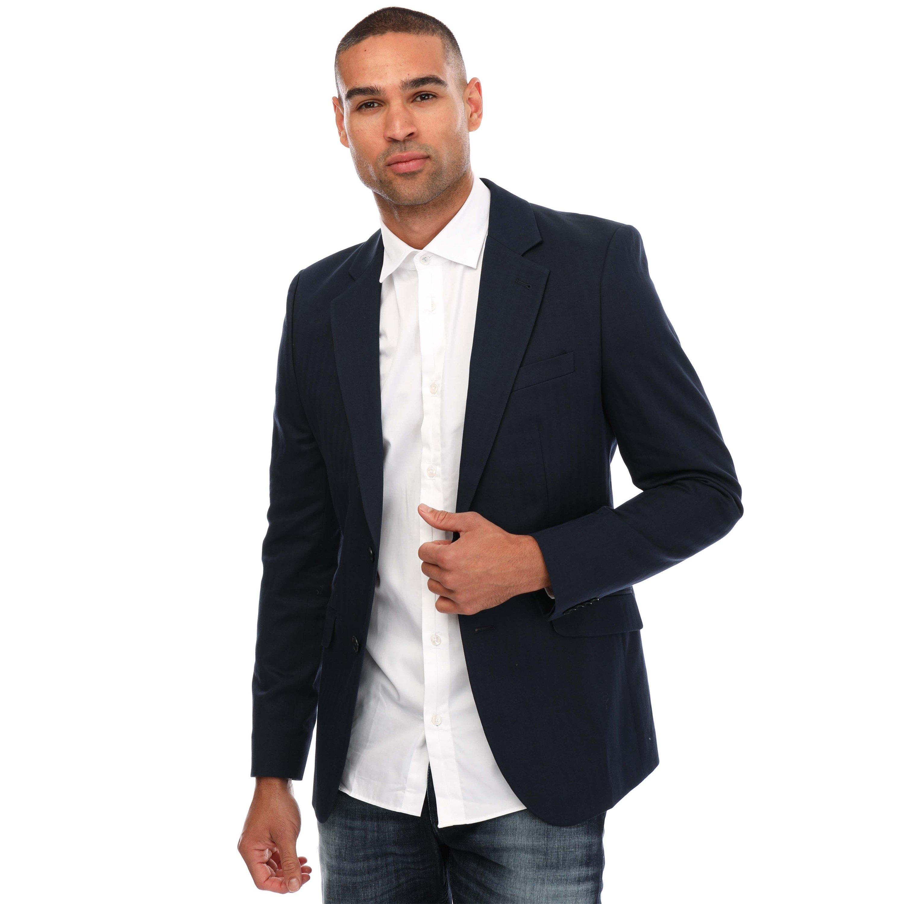Navy - Ted Baker - Men's Shakerj Cotton Linen Slim Fit Softshell Jacket - 1