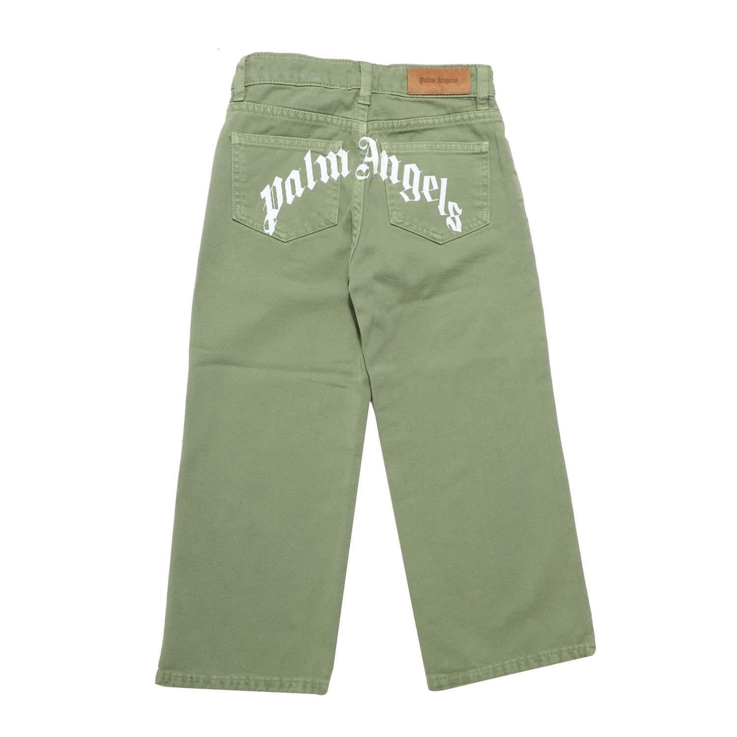 Green White - Palm Angels - Curved Logo Wide Pants - 2