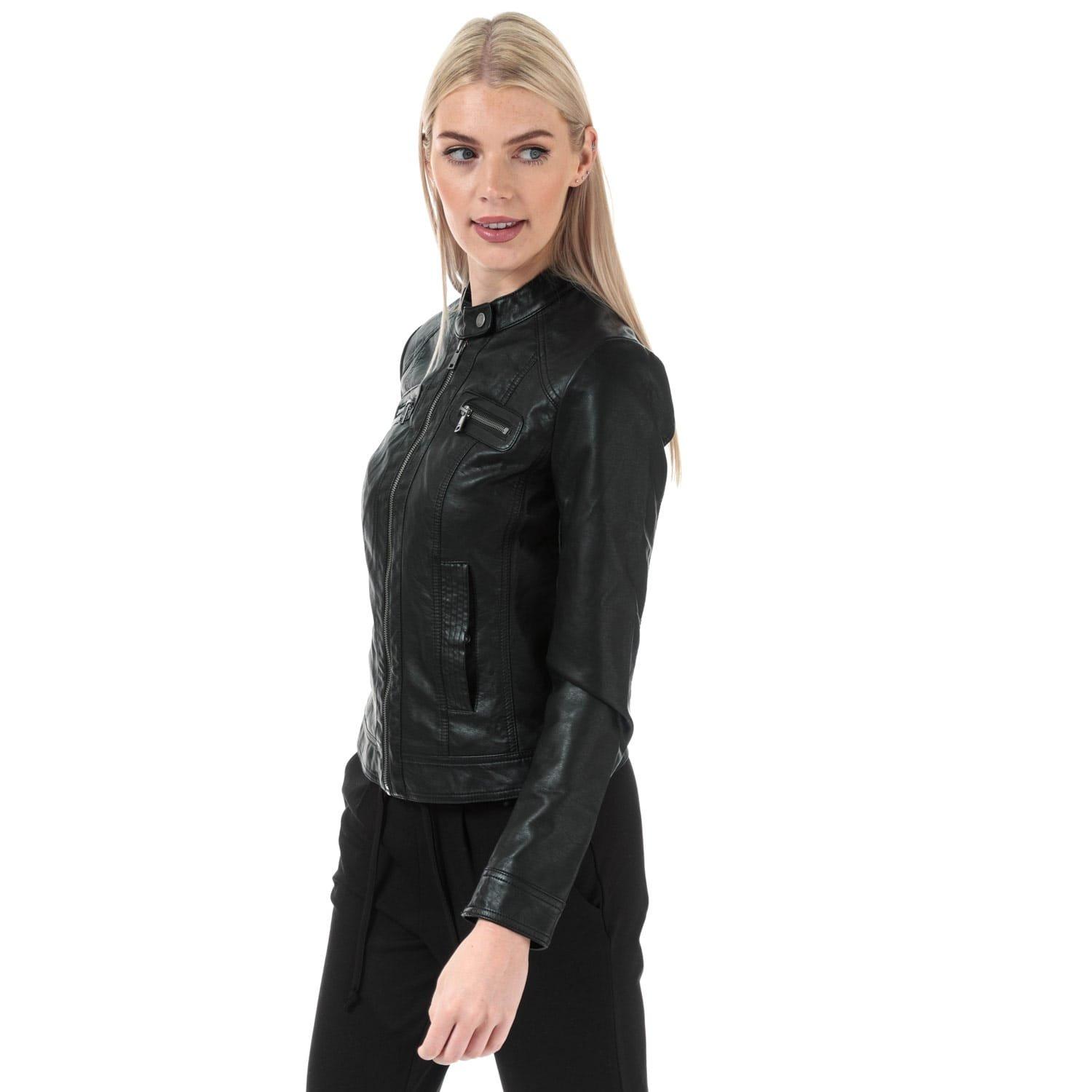 Black - Only - Bandit Faux Leather Biker Jacket - 4