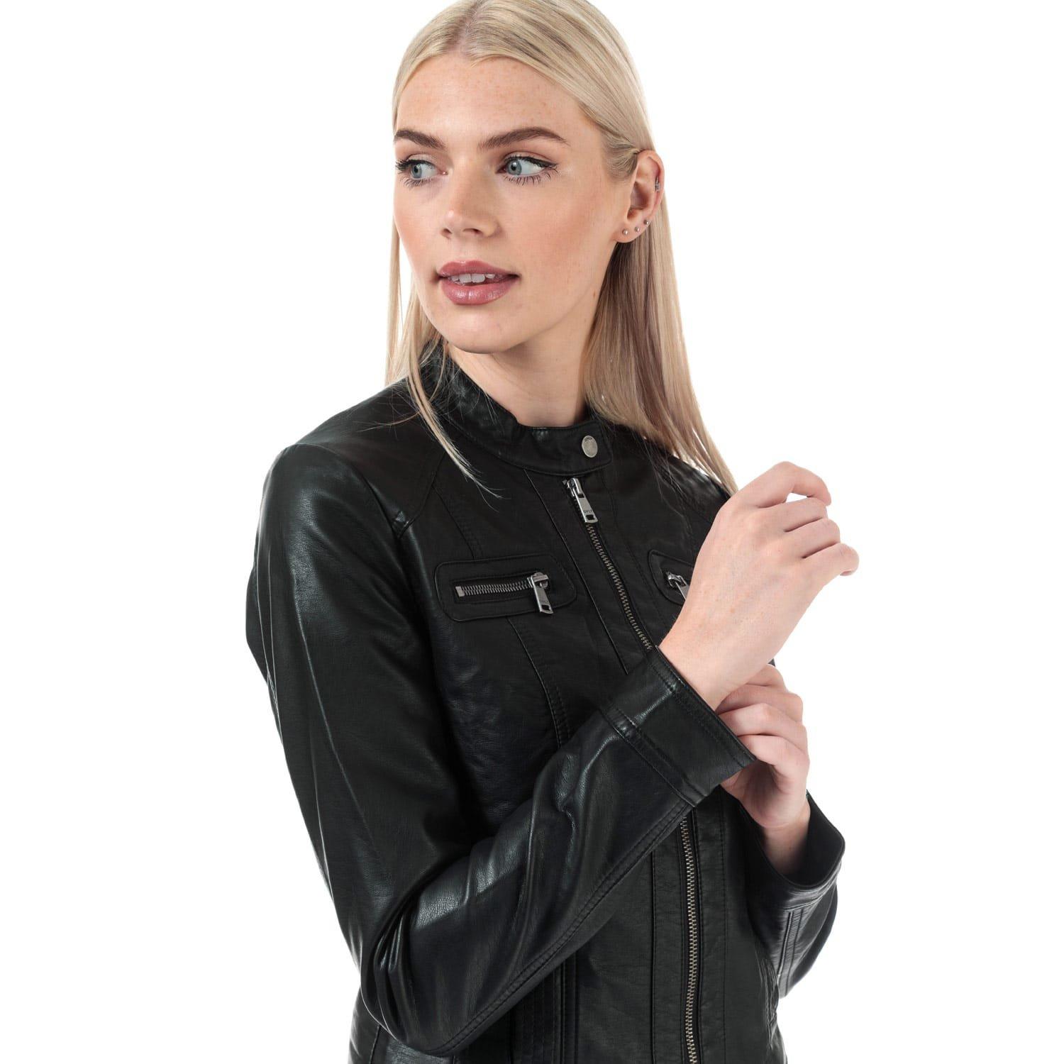 Black - Only - Bandit Faux Leather Biker Jacket - 5