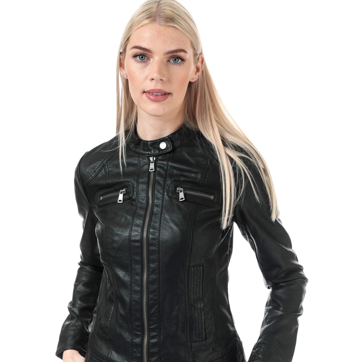 Black - Only - Bandit Faux Leather Biker Jacket - 6