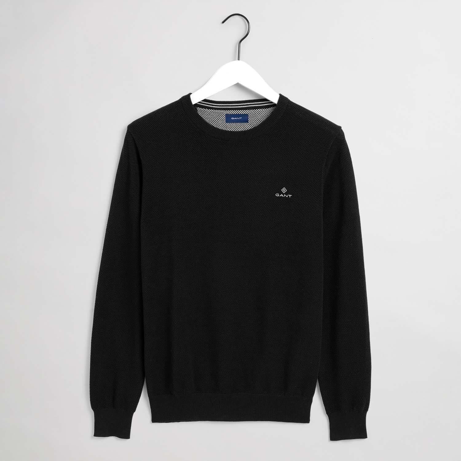 Black - Gant - Cotton Piqu¿ Crewneck Sweatshirt - 1