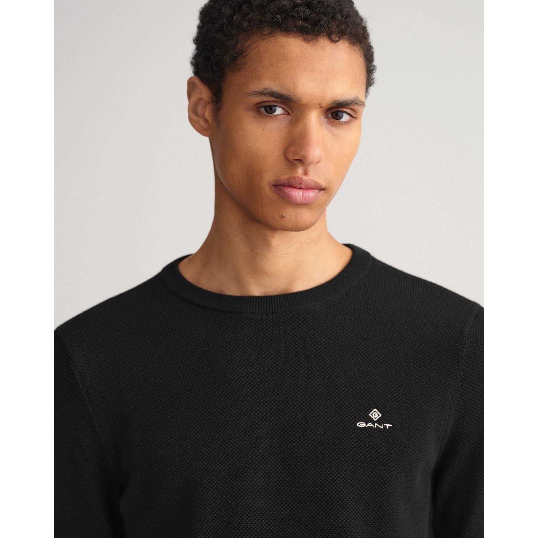 Black - Gant - Cotton Piqu¿ Crewneck Sweatshirt - 2