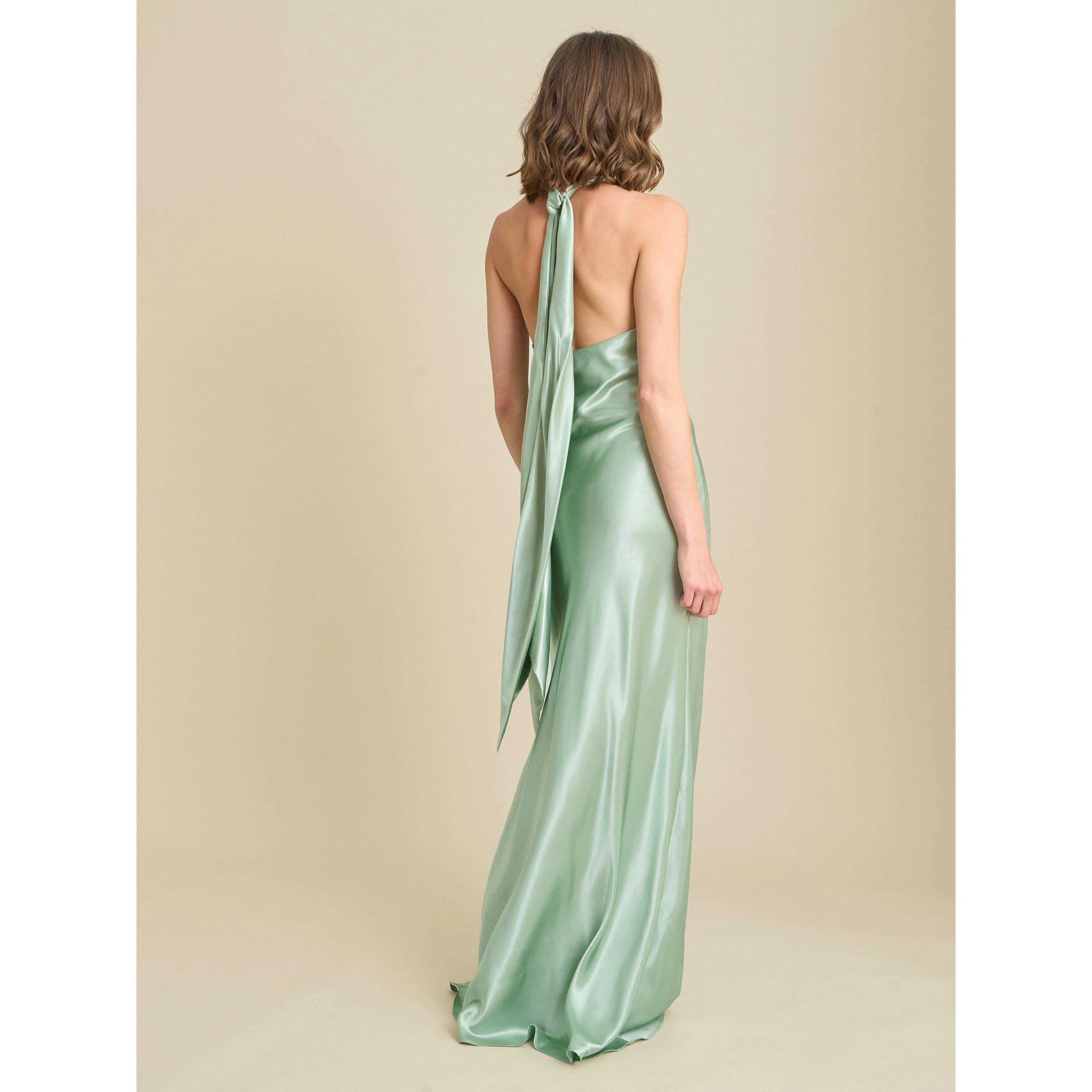 Sage - Gina Bacconi - Chassidy Satin Halter Neck Maxi Dress - 2