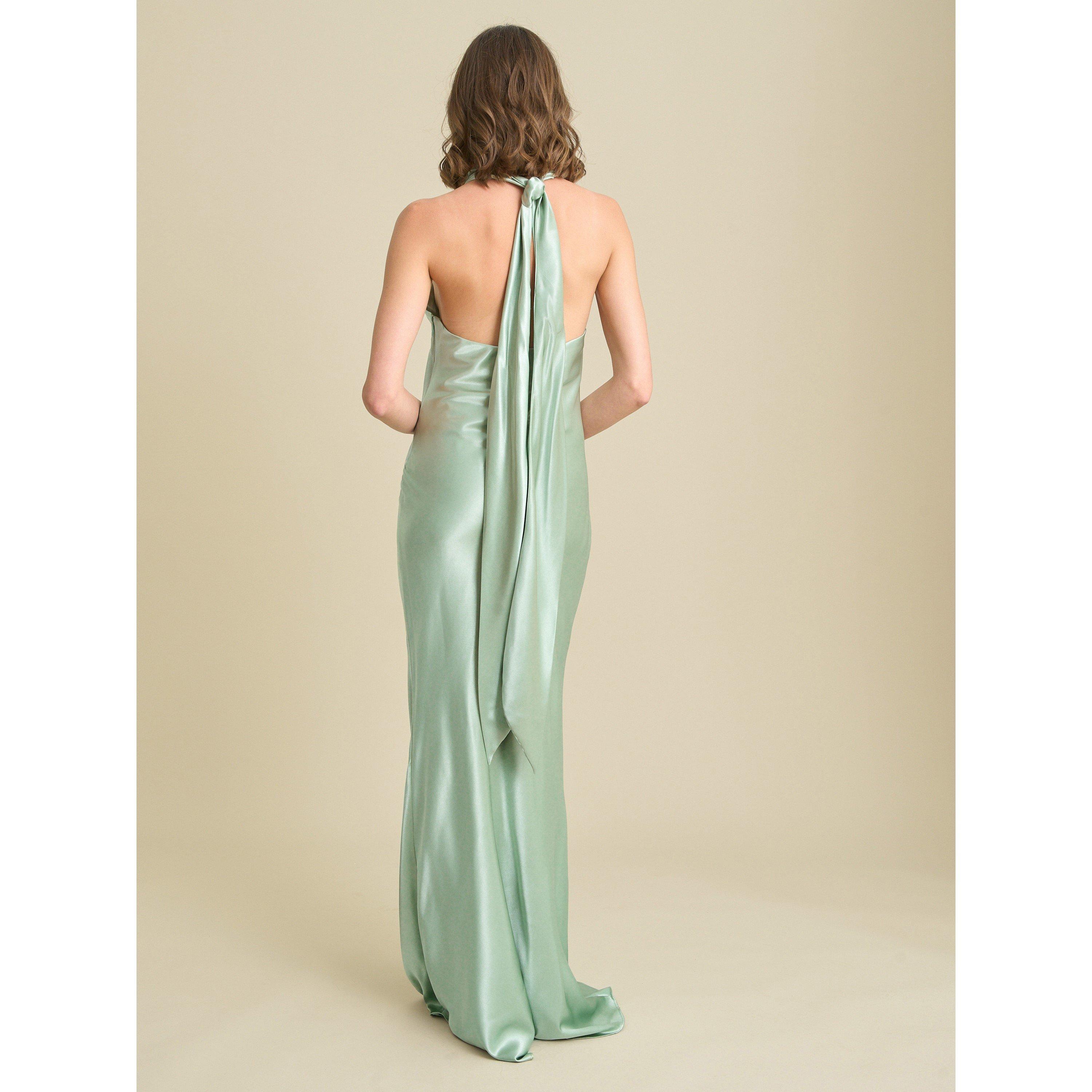 Sage - Gina Bacconi - Chassidy Satin Halter Neck Maxi Dress - 6