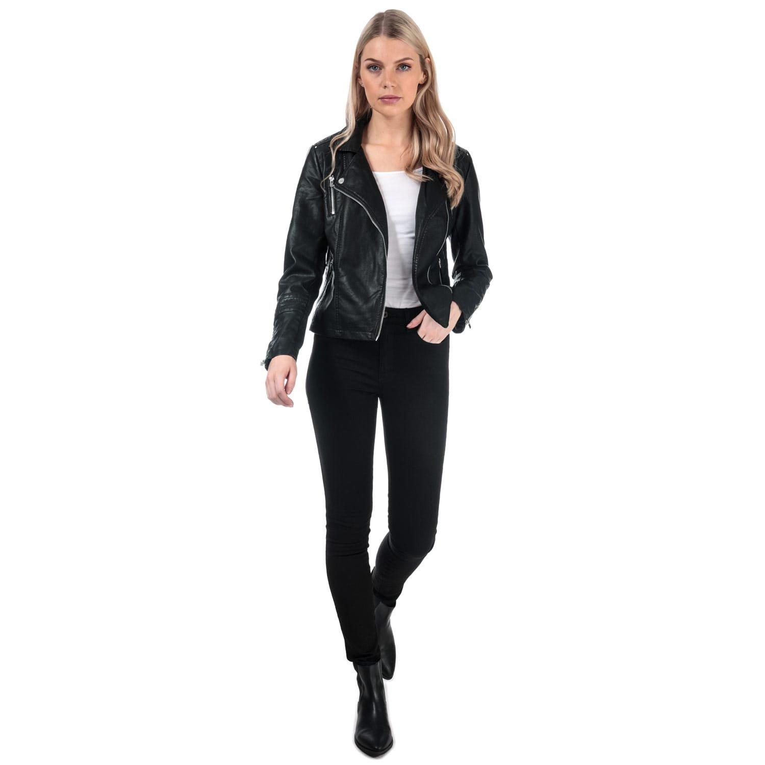Black - Only - Gemma Faux Leather Biker Jacket - 3