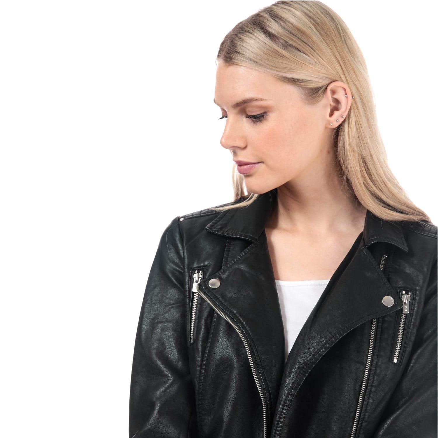 Black - Only - Gemma Faux Leather Biker Jacket - 4