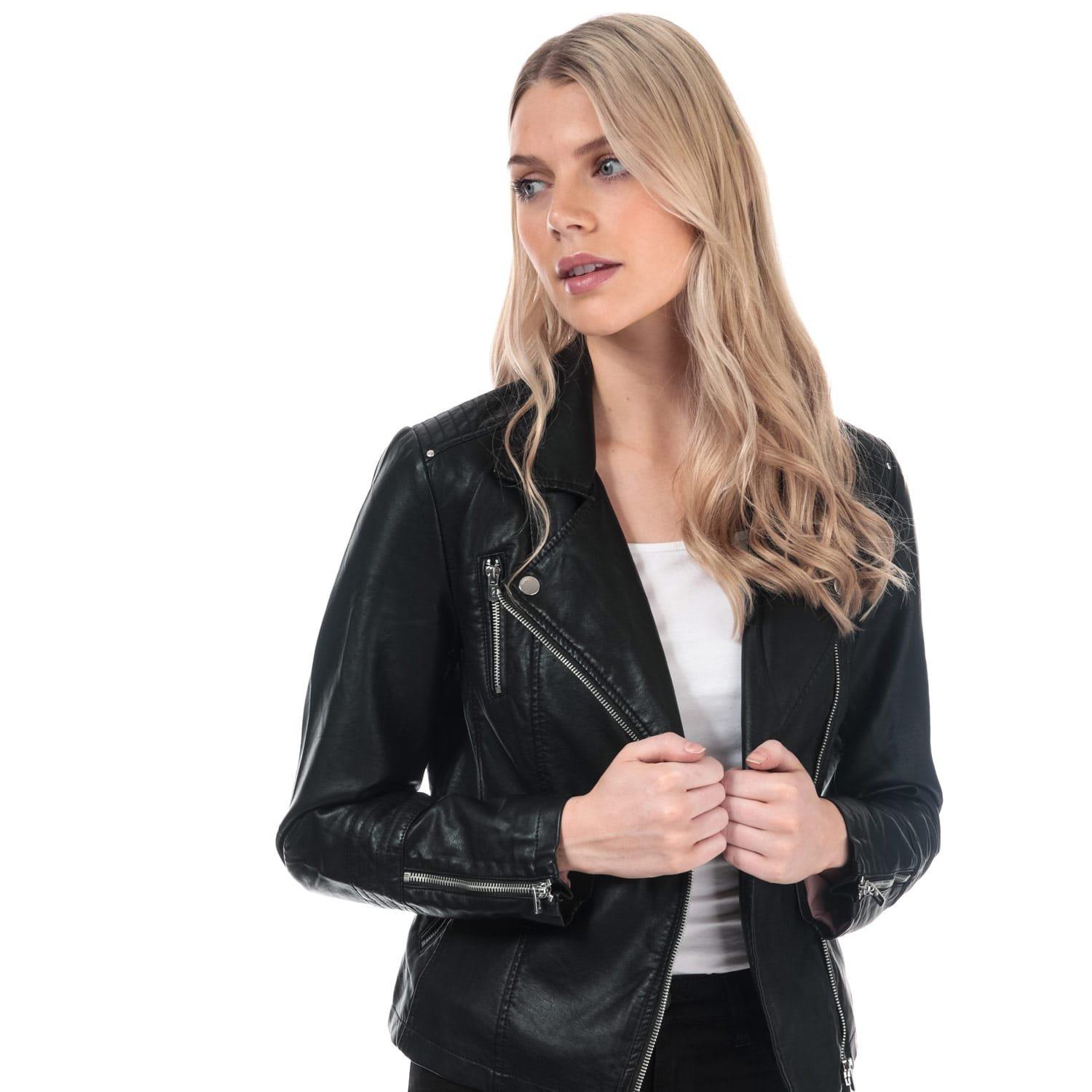 Black - Only - Gemma Faux Leather Biker Jacket - 5