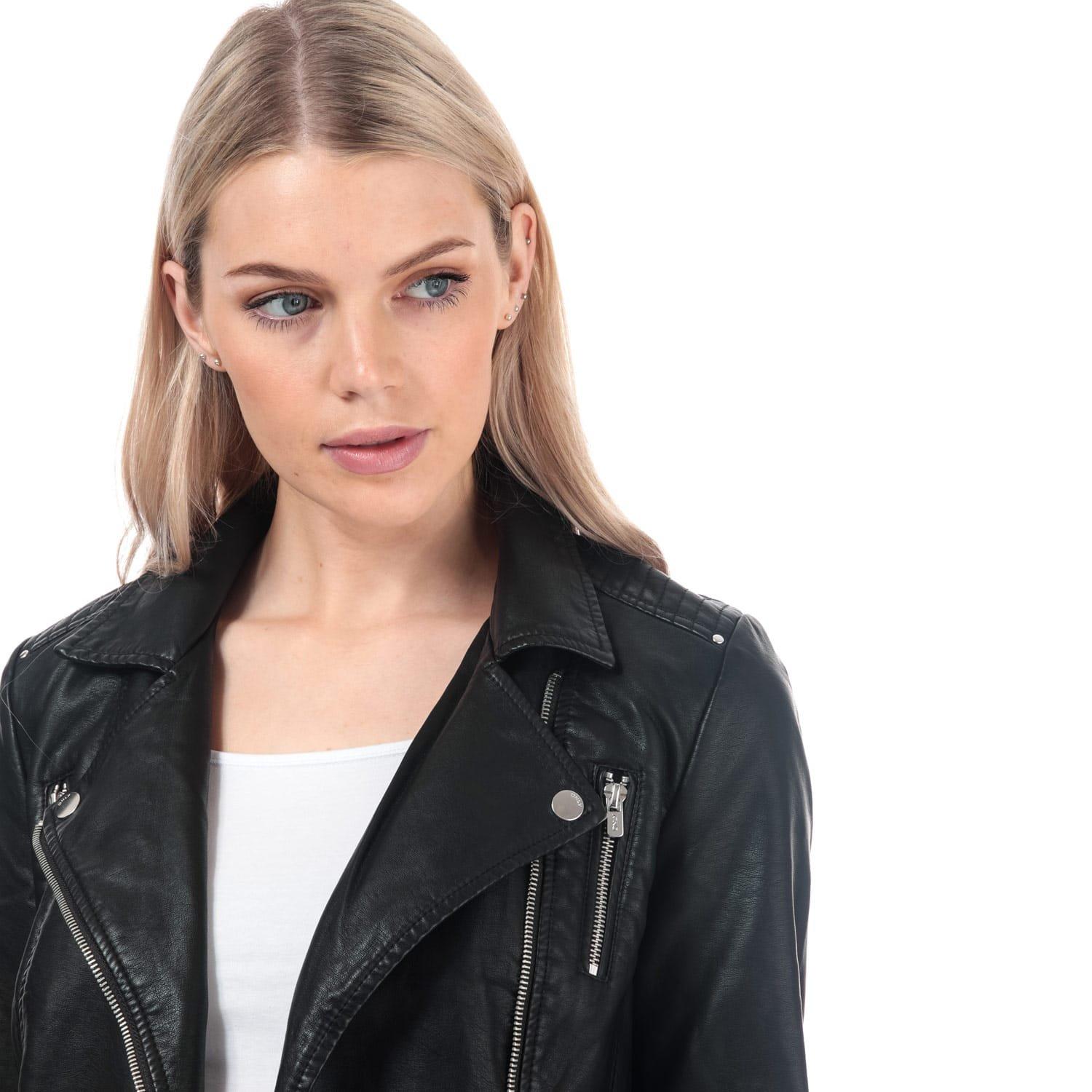 Black - Only - Gemma Faux Leather Biker Jacket - 6