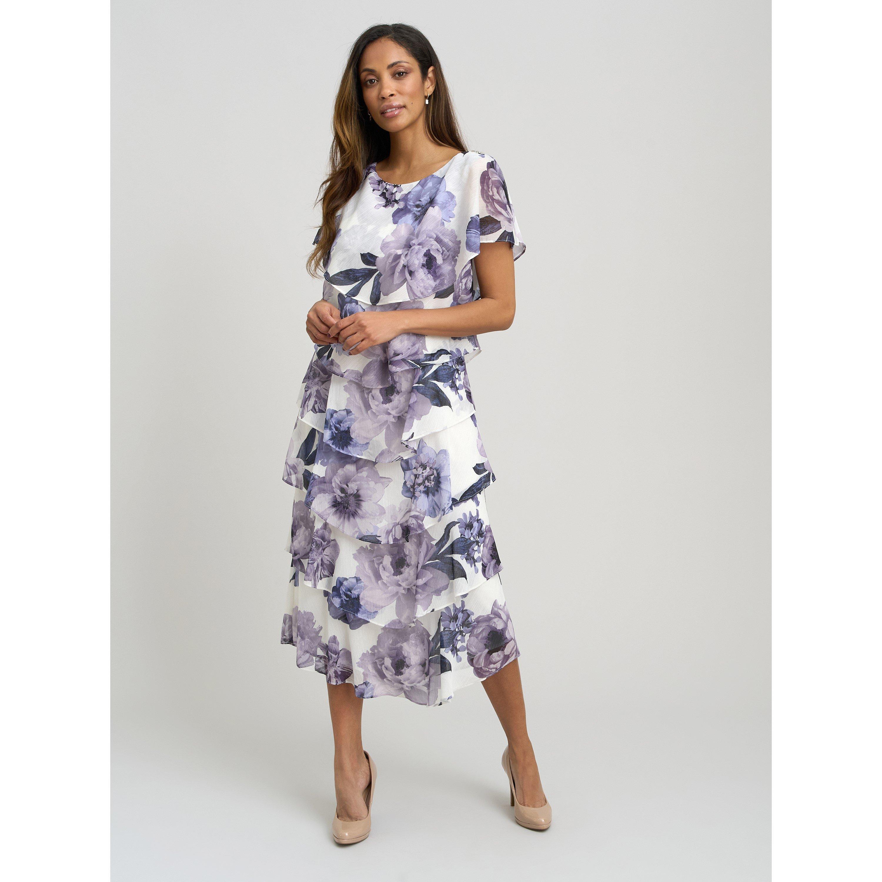 Blue / Multi - Gina Bacconi - Rena Midi Printed Tiered Chiffon Dress - 1