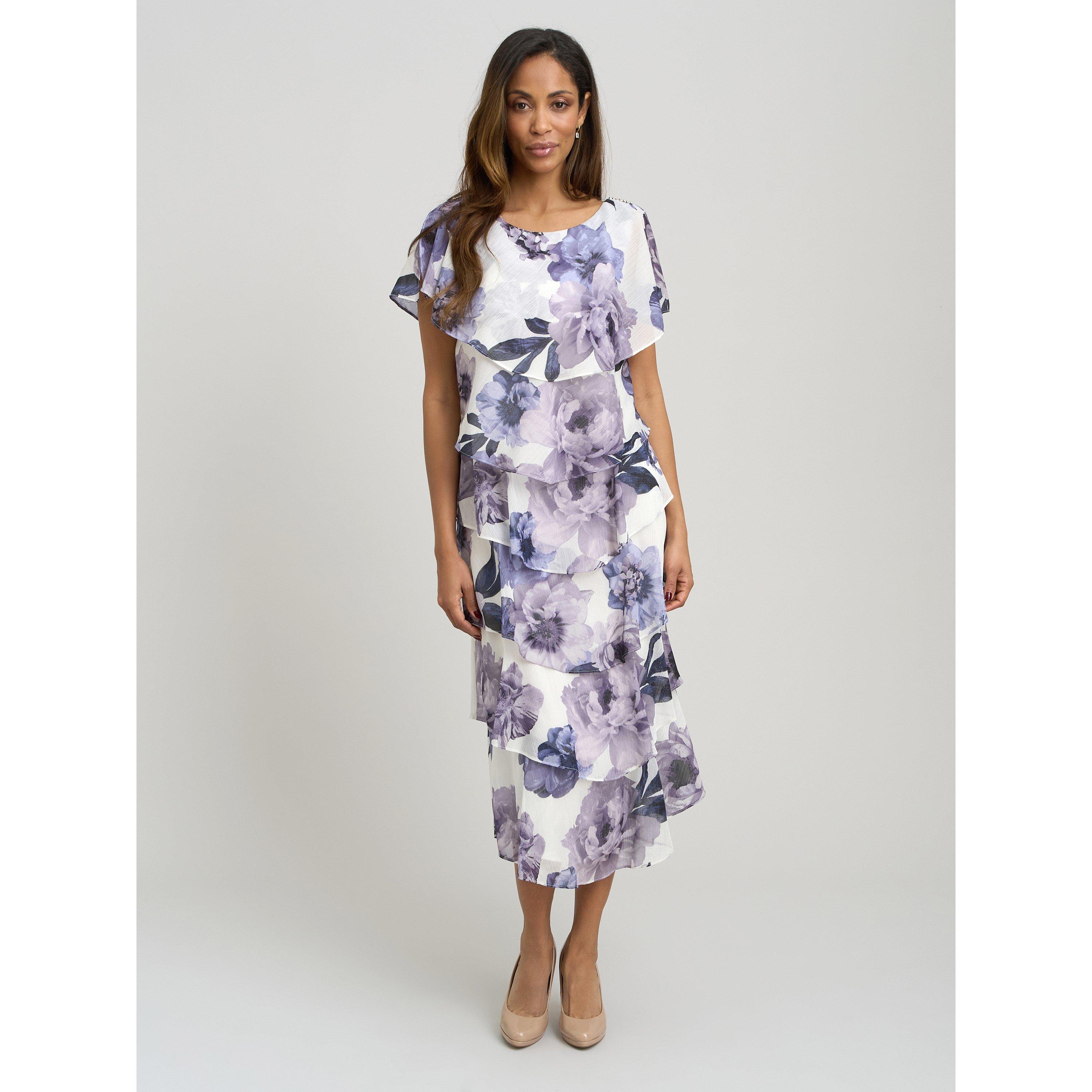 Blue / Multi - Gina Bacconi - Rena Midi Printed Tiered Chiffon Dress - 3