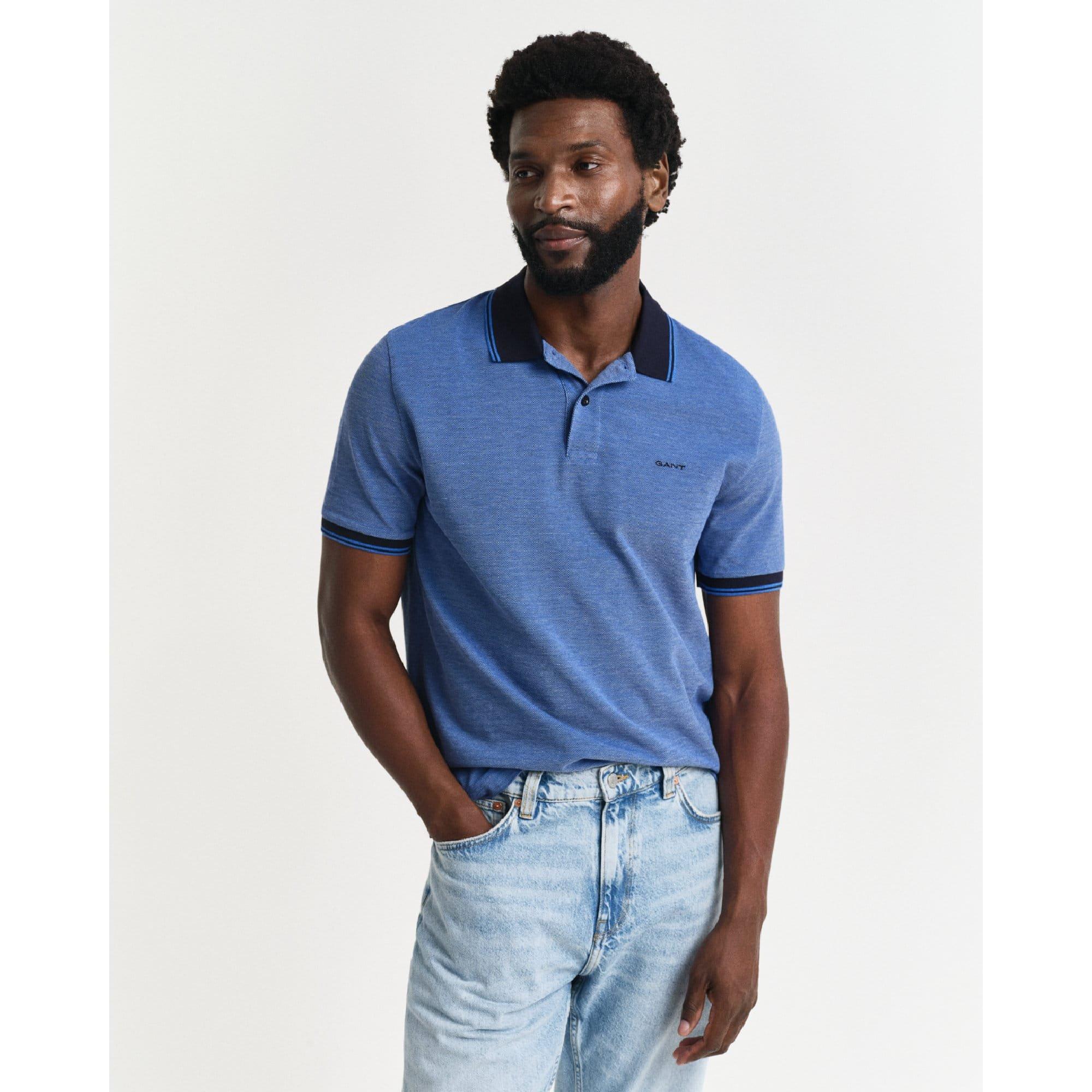 Gant Men's Cotton Contrast Collar Polo Shirt - Blue - S