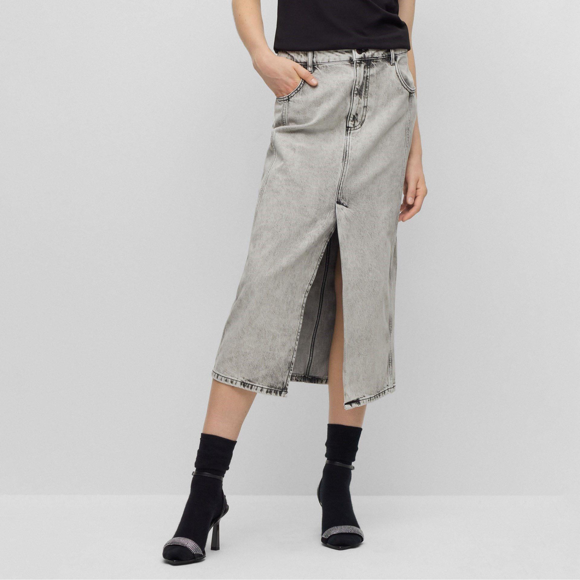 Grey - Hugo - Women's Gadina Denim Midi Skirt - 1