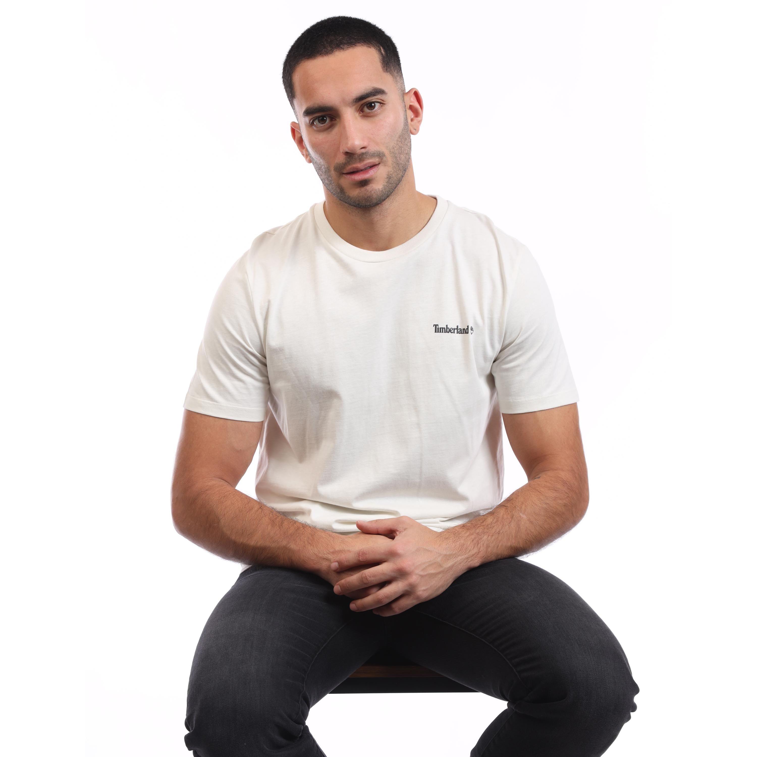 Beige - Timberland - Small Linear Logo Print T-Shirt - 4